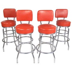 Vintage Set of Four Vinyl Bar Stools by Moreland Dalton Corp