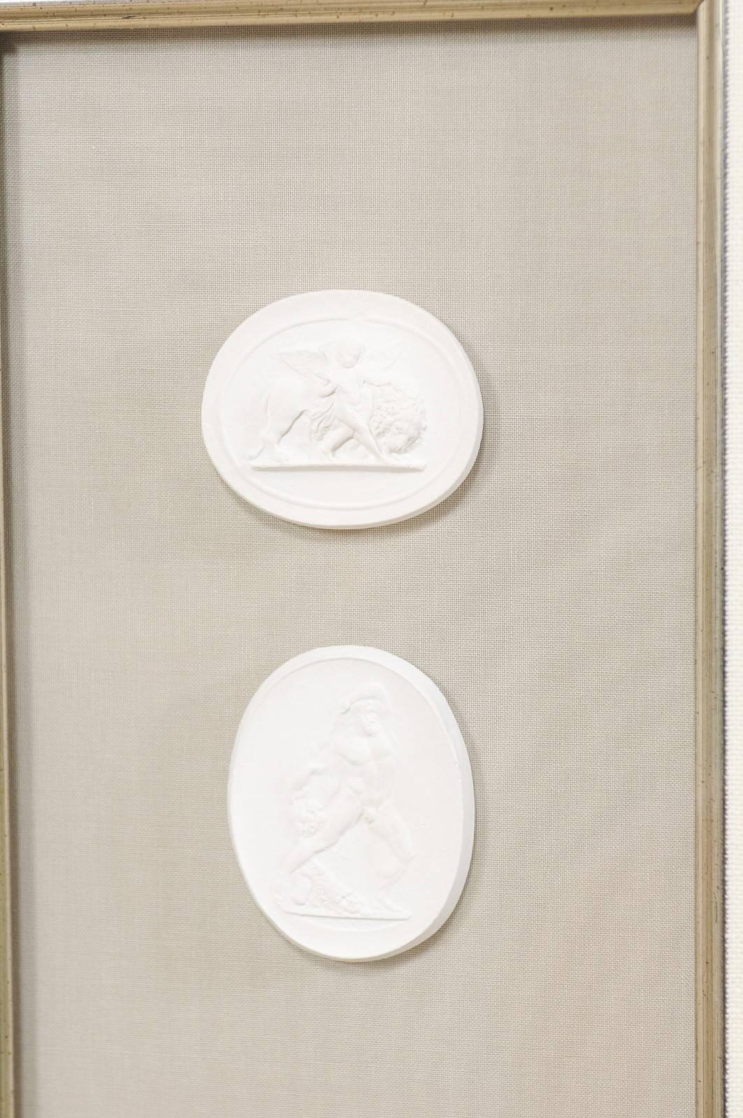 Set of Four Wall Decorations of Hand-Cast White Intaglios in Silver Leaf Frames 4