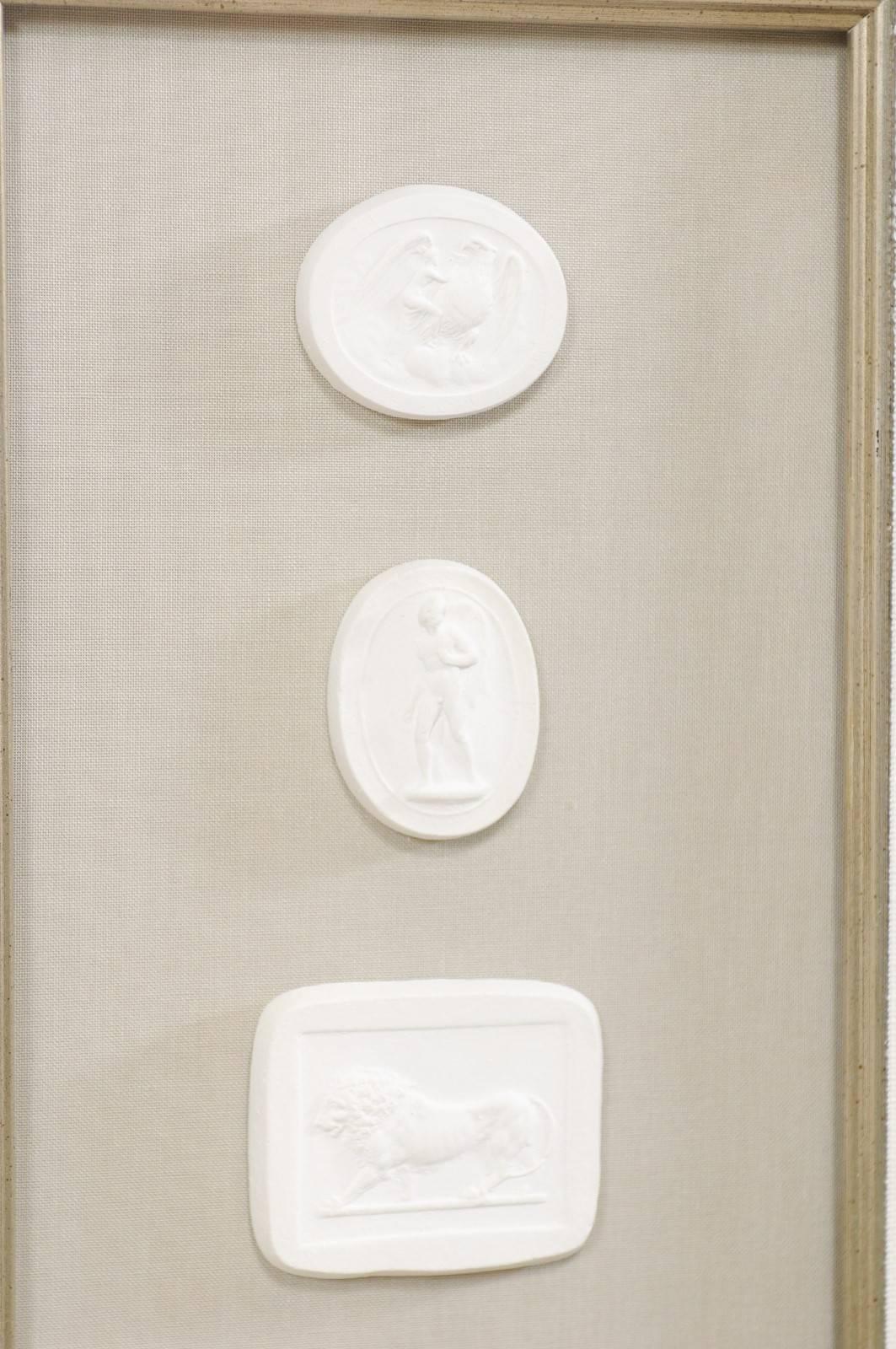 Set of Four Wall Decorations of Hand-Cast White Intaglios in Silver Leaf Frames 3