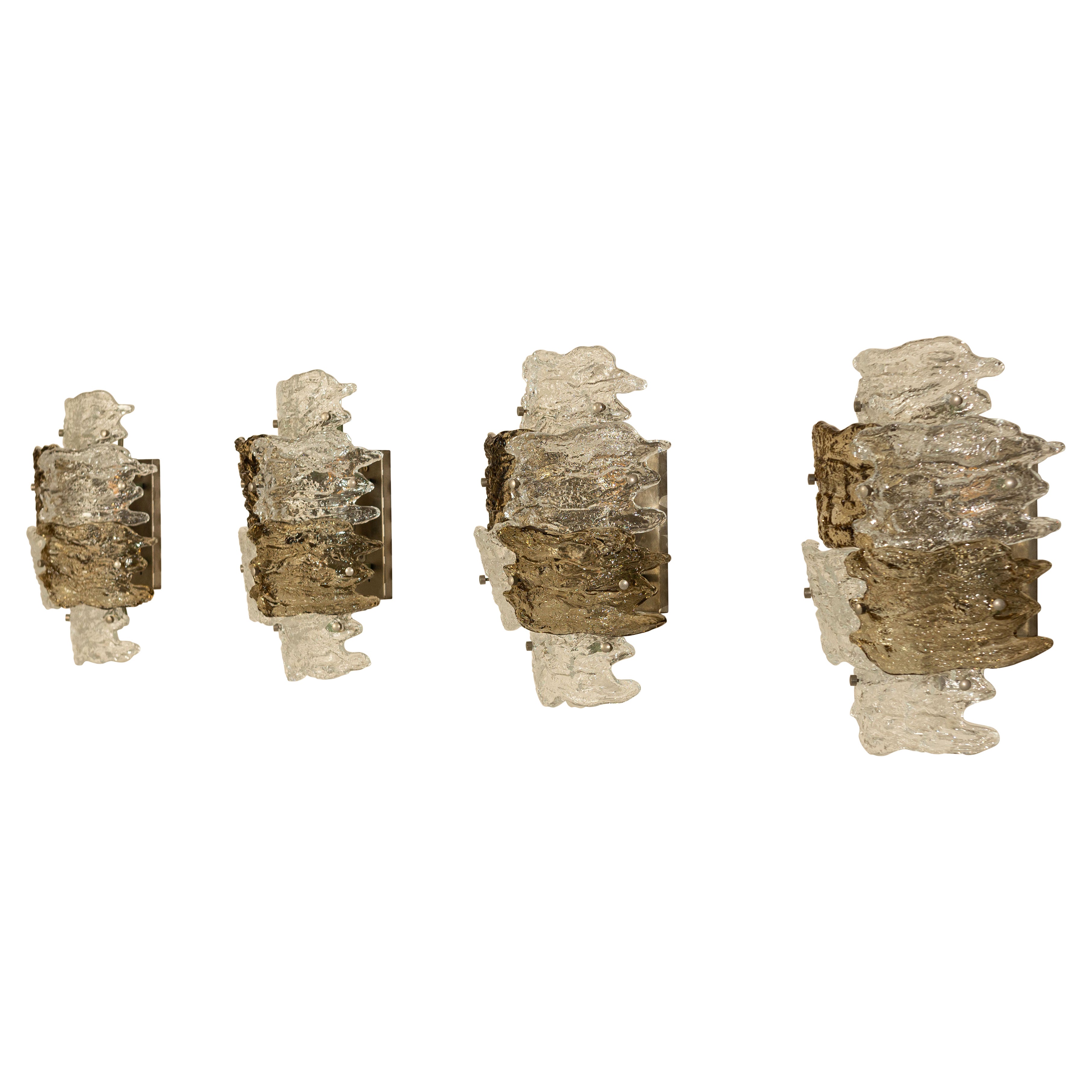 Set of Four Wall Lamps in Murano Glass by Zero Quattro, Italy 1970s