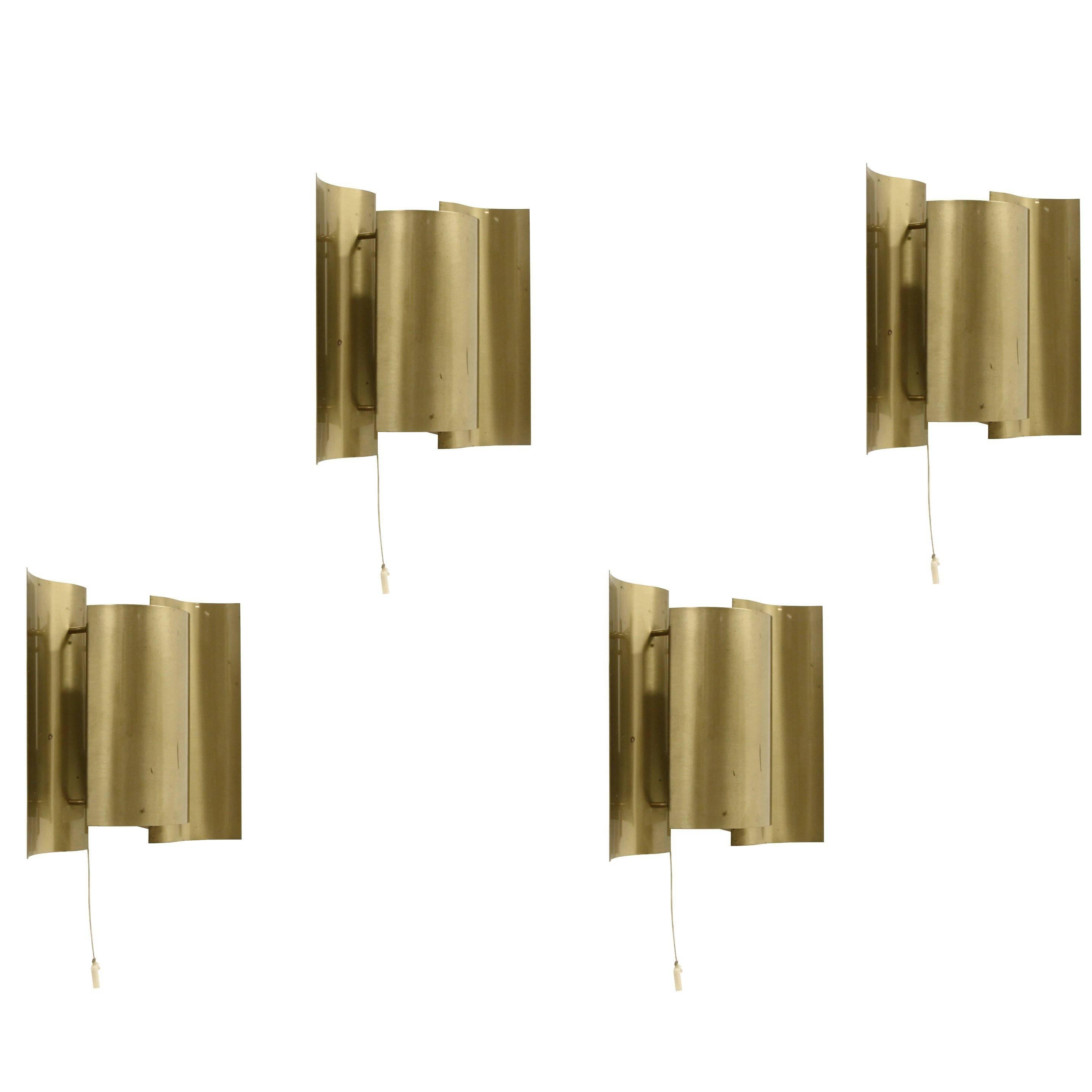 Set of Four Wall Lights in Brass by Sven Ivar Dysthe for Høvik Verk, 1960s