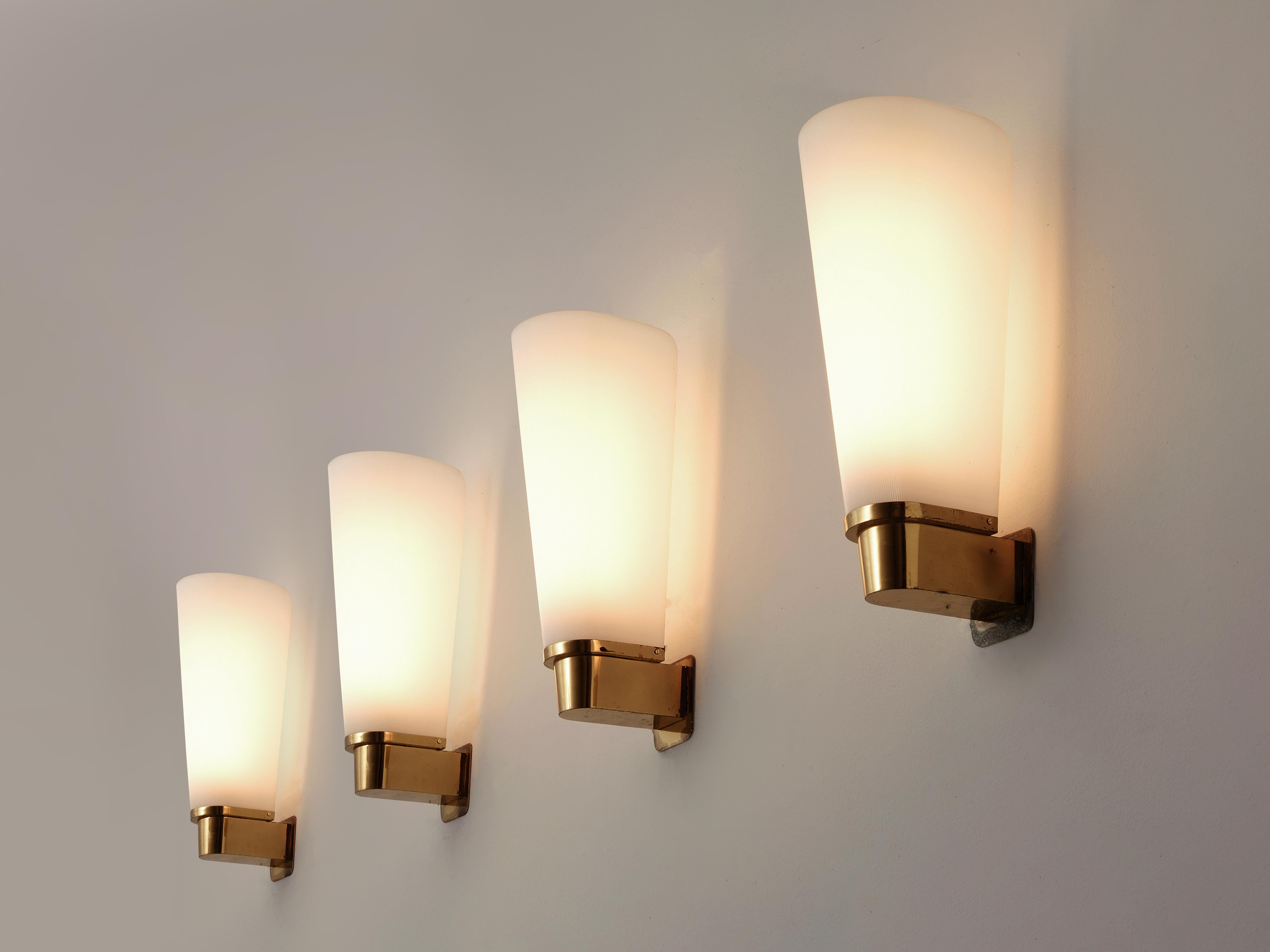 Mid-Century Modern Set of Four Wall Lights in Brass