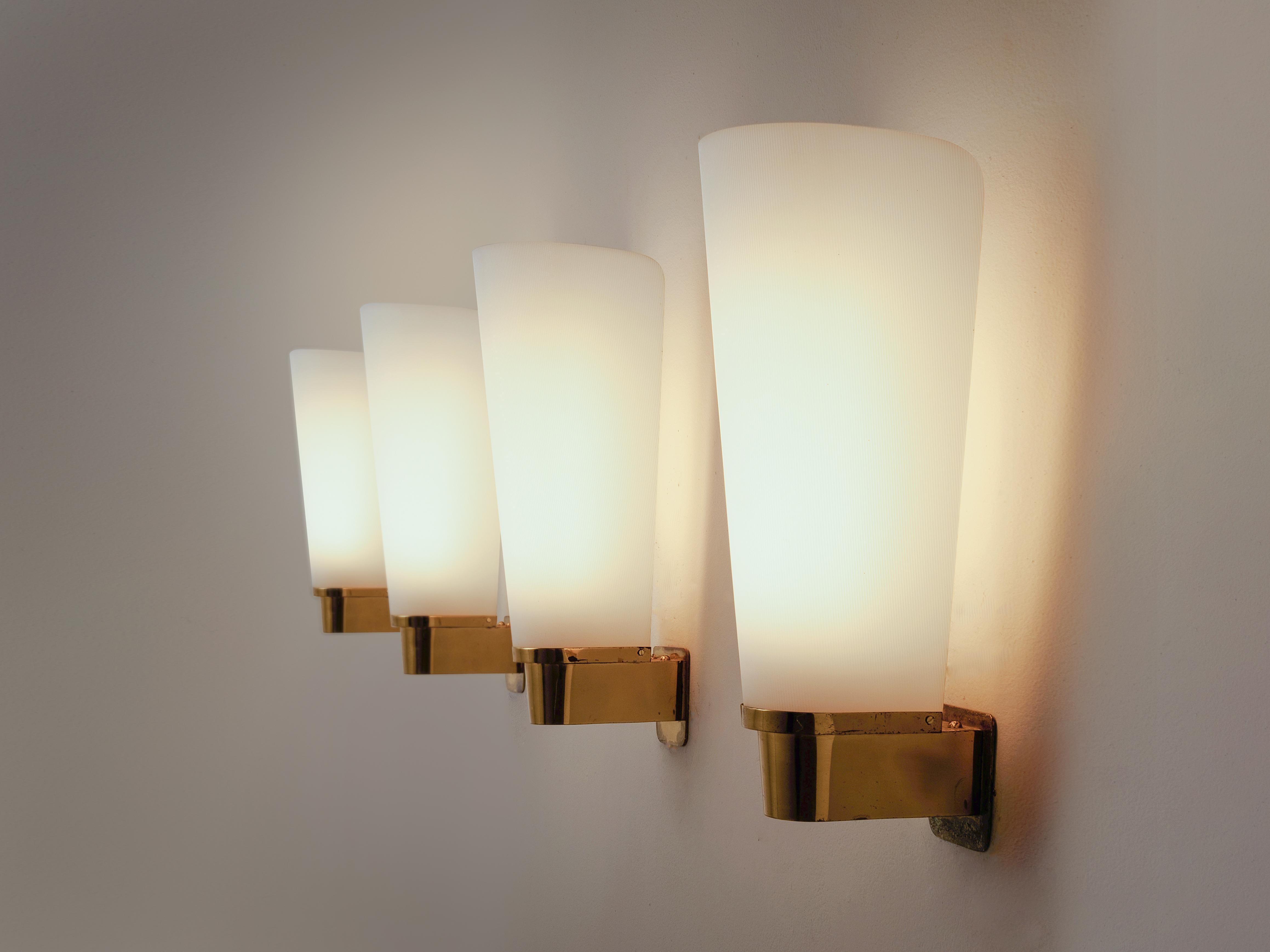 European Set of Four Wall Lights in Brass