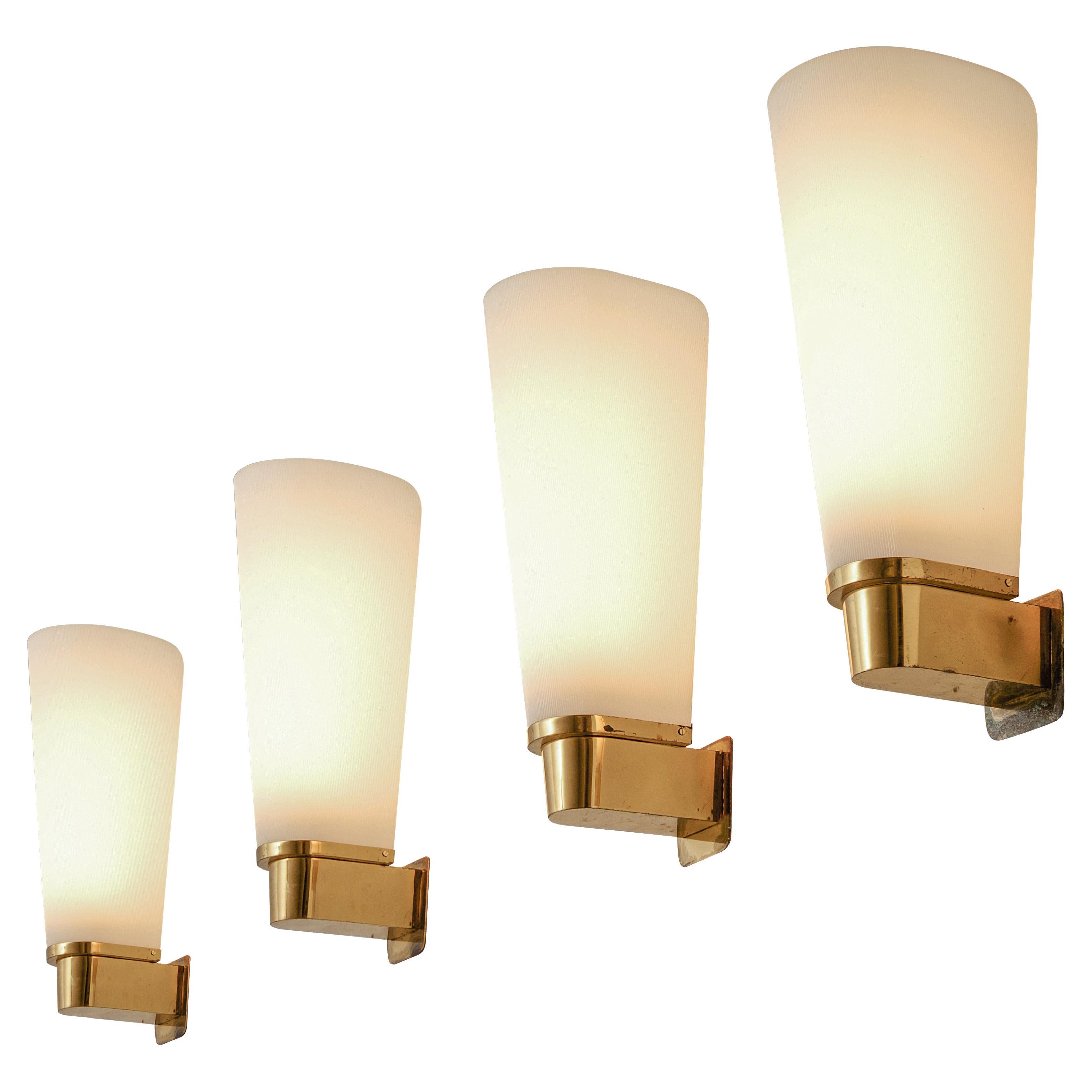 Set of Four Wall Lights in Brass