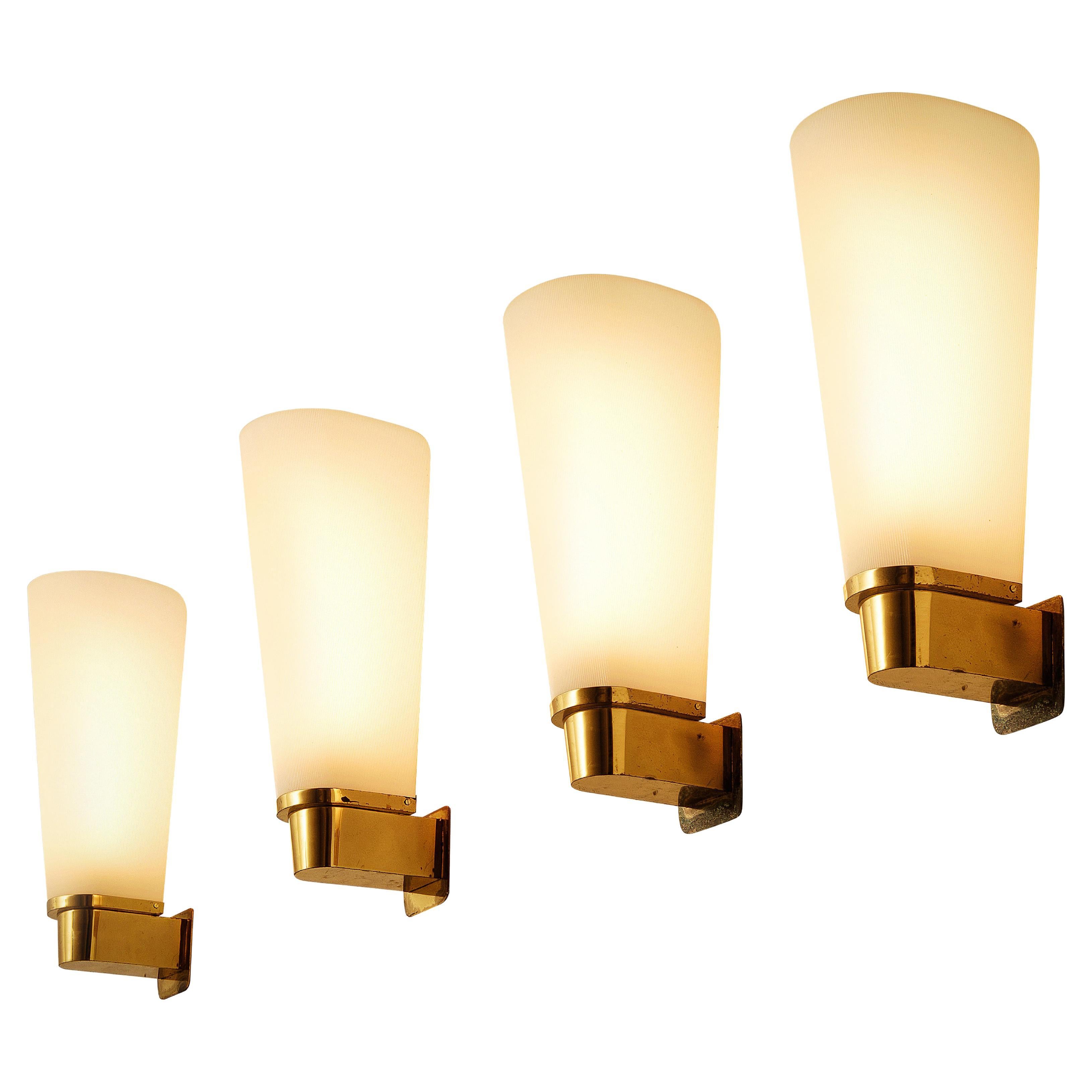 Set of Four Wall Lights in Brass