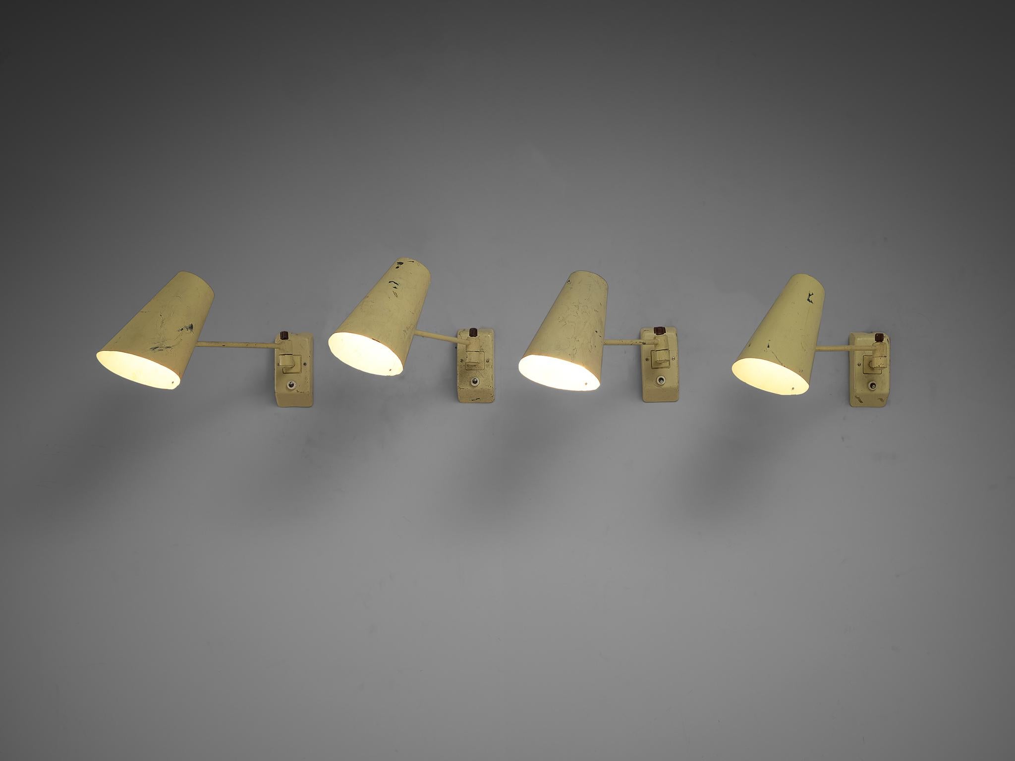 Set of Four Wall Lights in Pale Yellow Lacquered Metal 1