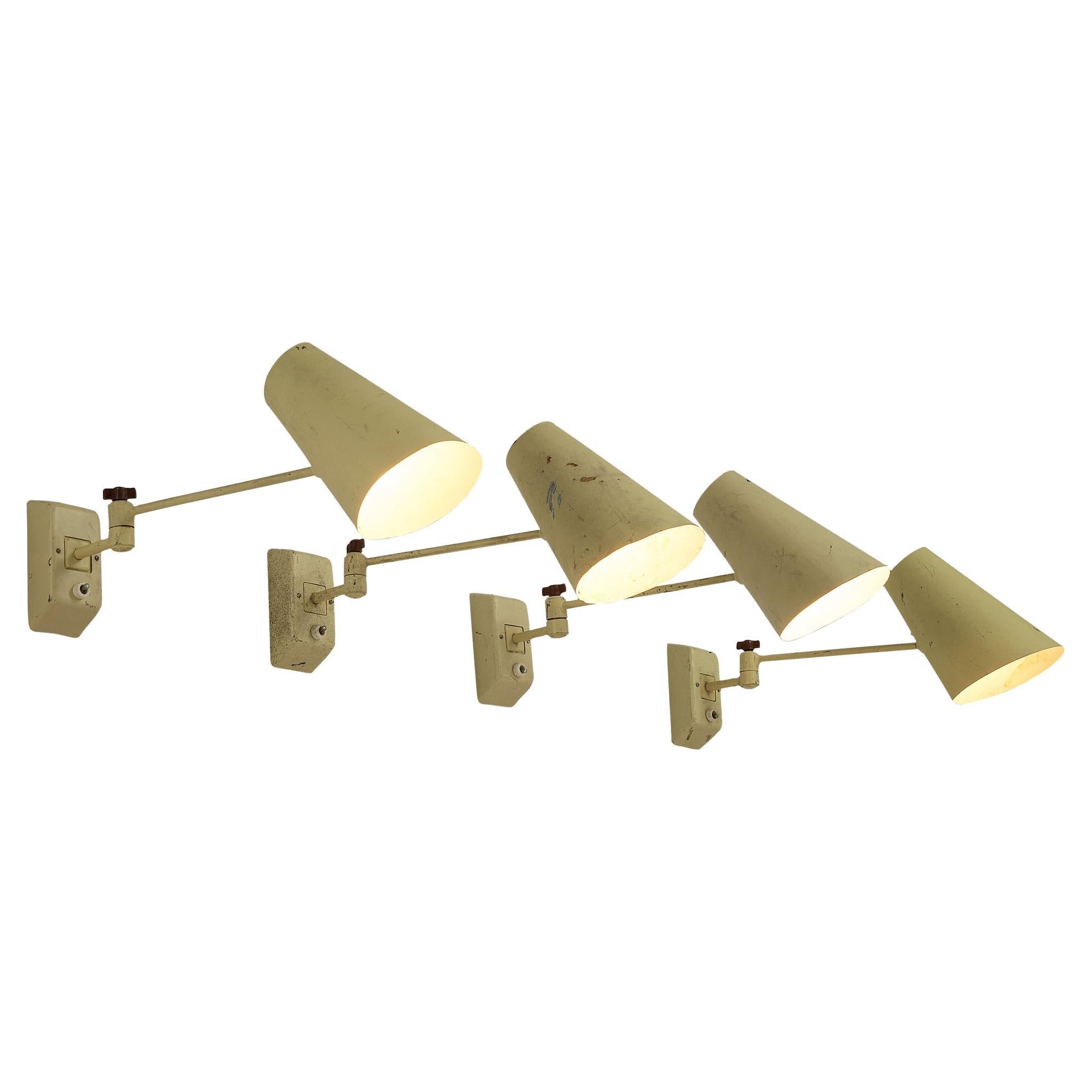 Set of Four Wall Lights in Pale Yellow Lacquered Metal