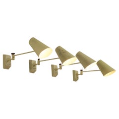 Vintage Set of Four Wall Lights in Pale Yellow Lacquered Metal 