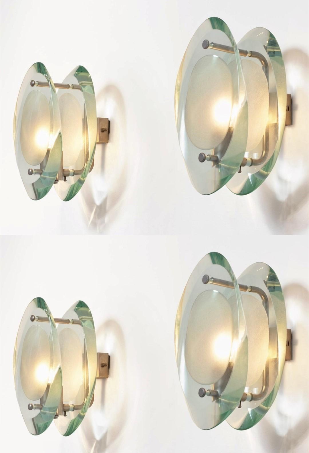 Brass Set of Four Wall Sconces by Max Ingrand for Fontana Arte Model 2093, Italy, 1961