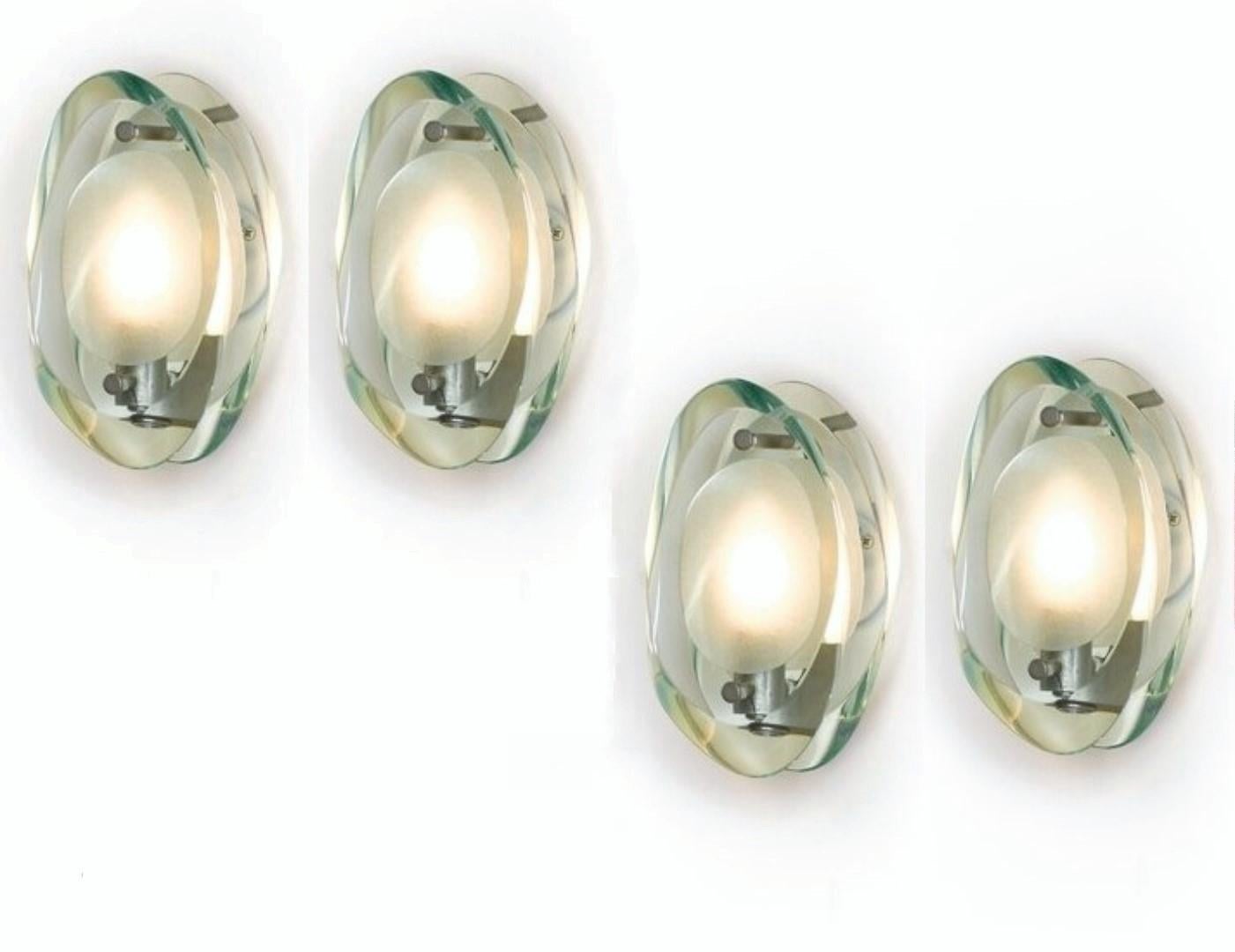 Plated Set of Four Wall Sconces by Max Ingrand for Fontana Arte Model 2093, Italy, 1961