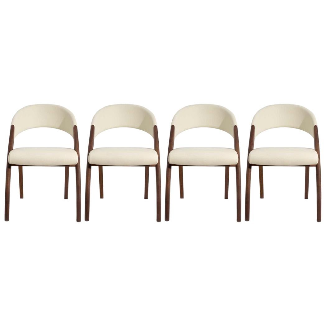 Set of Four Walnut and Cream Leather Dining Chairs by Venjakob