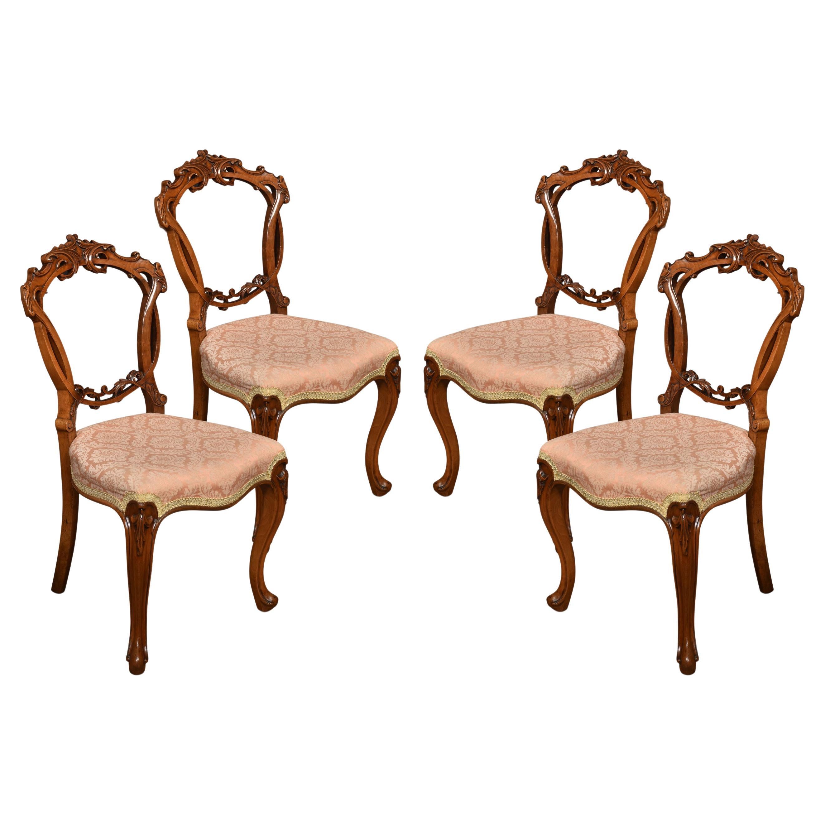 Set of Four Walnut Balloon Back Salon Chairs