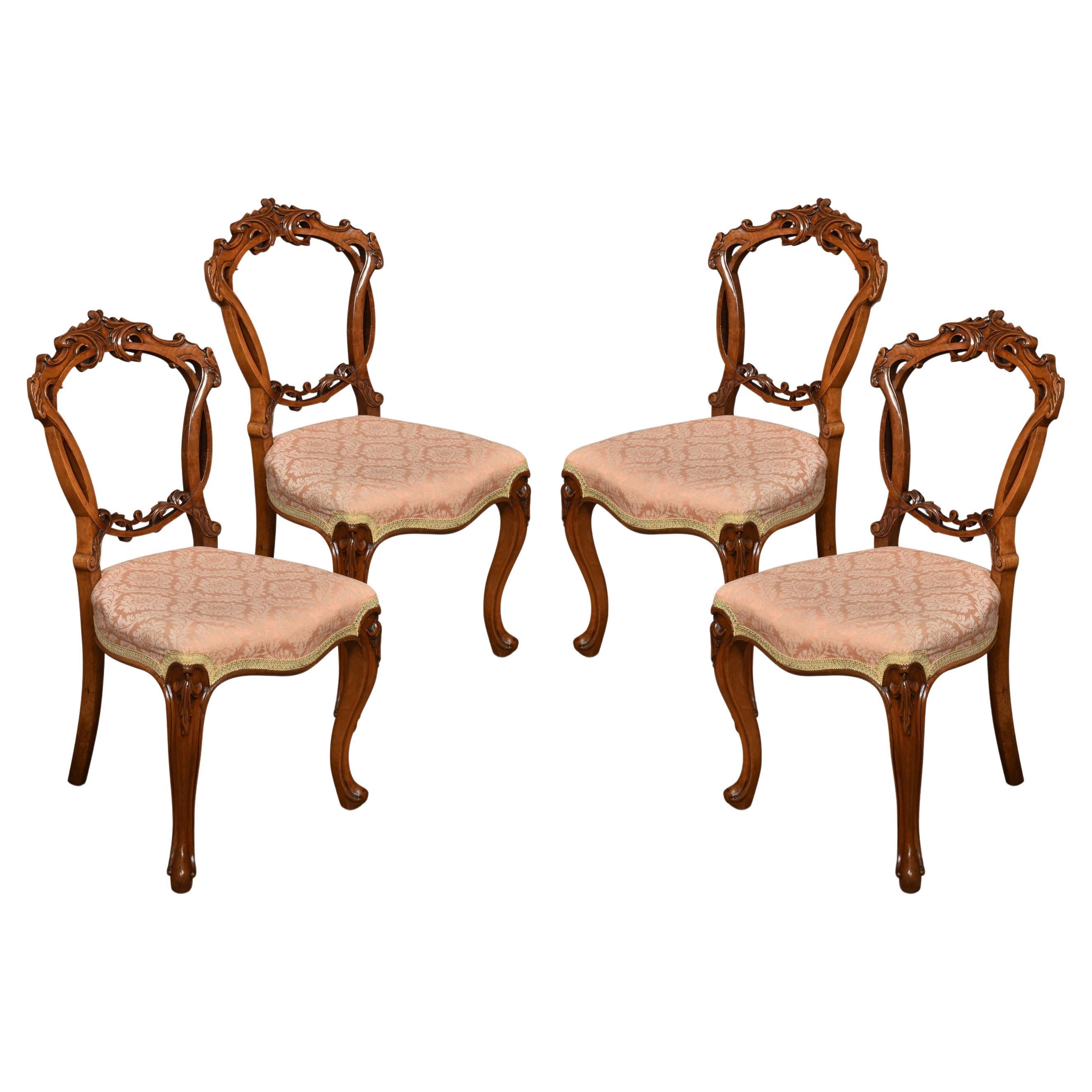 Set of Four Walnut Balloon Back Salon Chairs