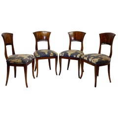 Set of Four Walnut Biedermeier Dining Side Chairs, Austrian, circa 1830