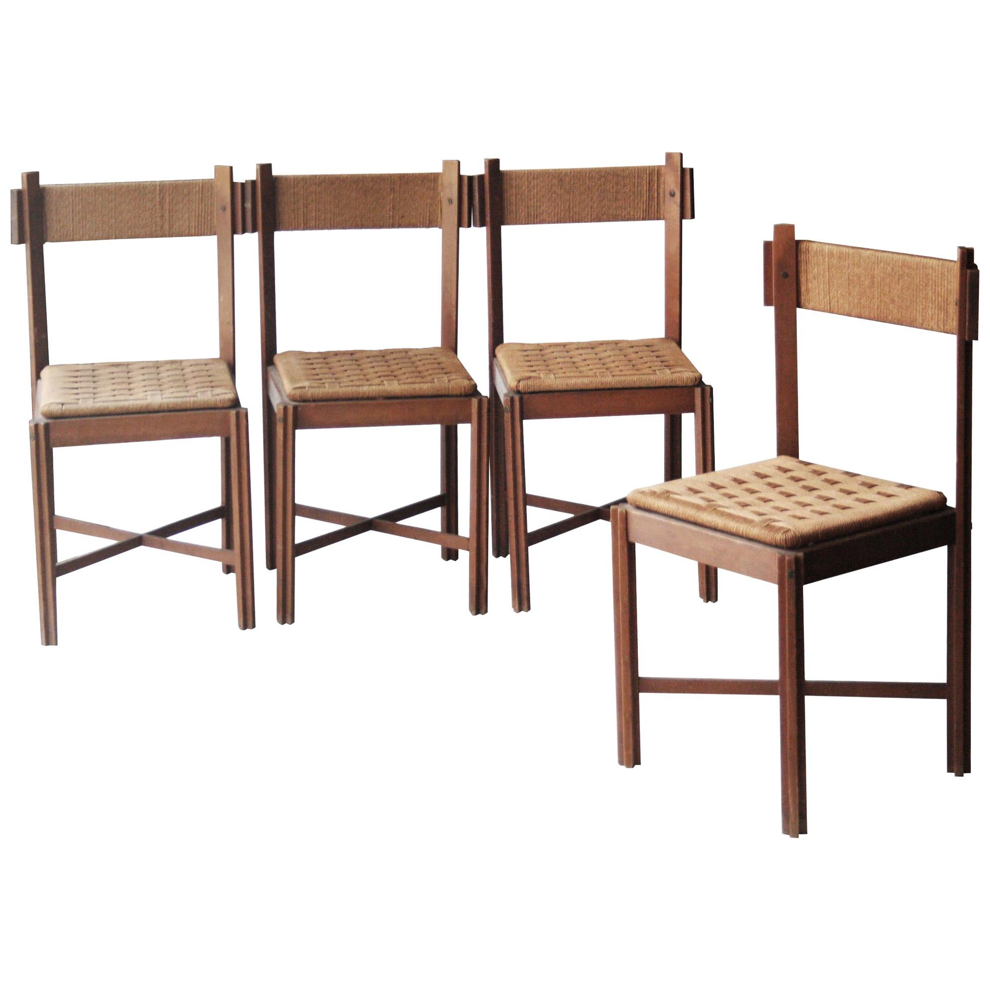 Mid-Century Modern Set of Four Walnut Chairs. France, 1950