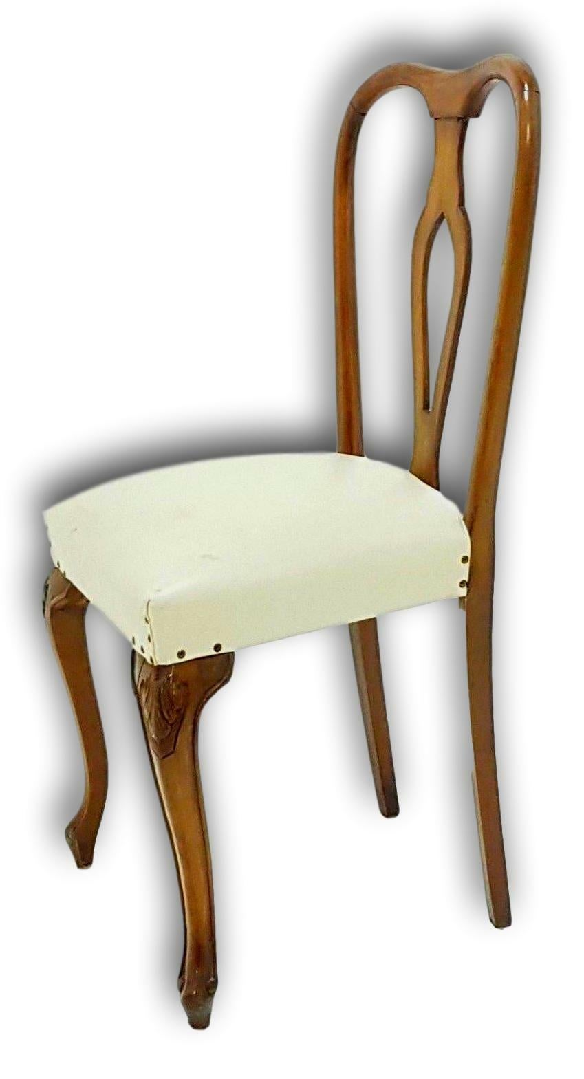 Faux Leather Set of Four Walnut Collectible Chairs, 1960s For Sale