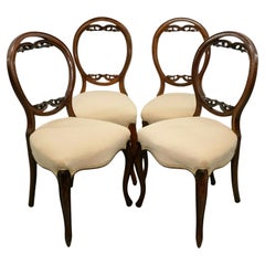 Set of Four Walnut Dining Ballon Back Soft Velvet Seat Chairs on Cabriole Legs