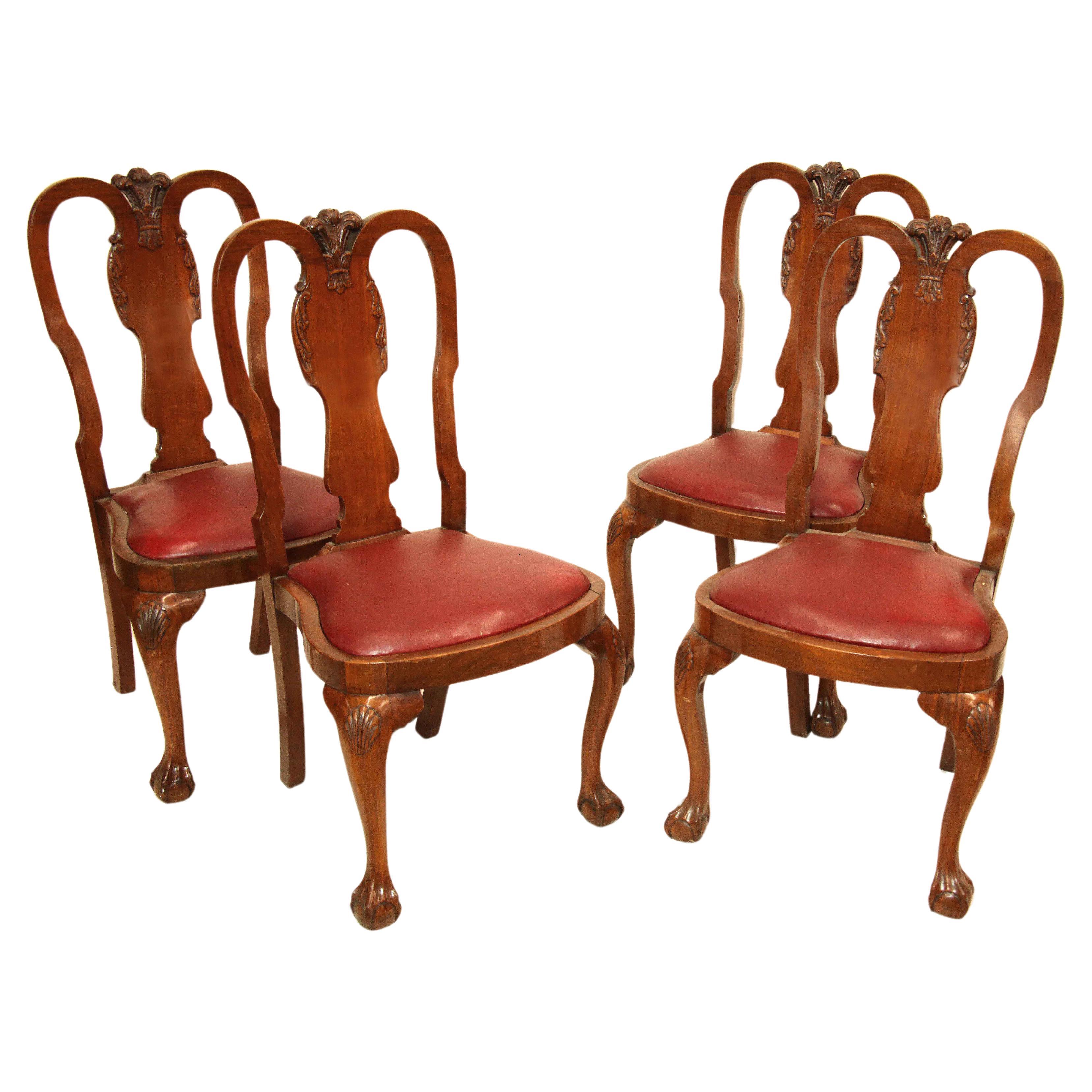 Set of Four Walnut George II Style Side Chairs