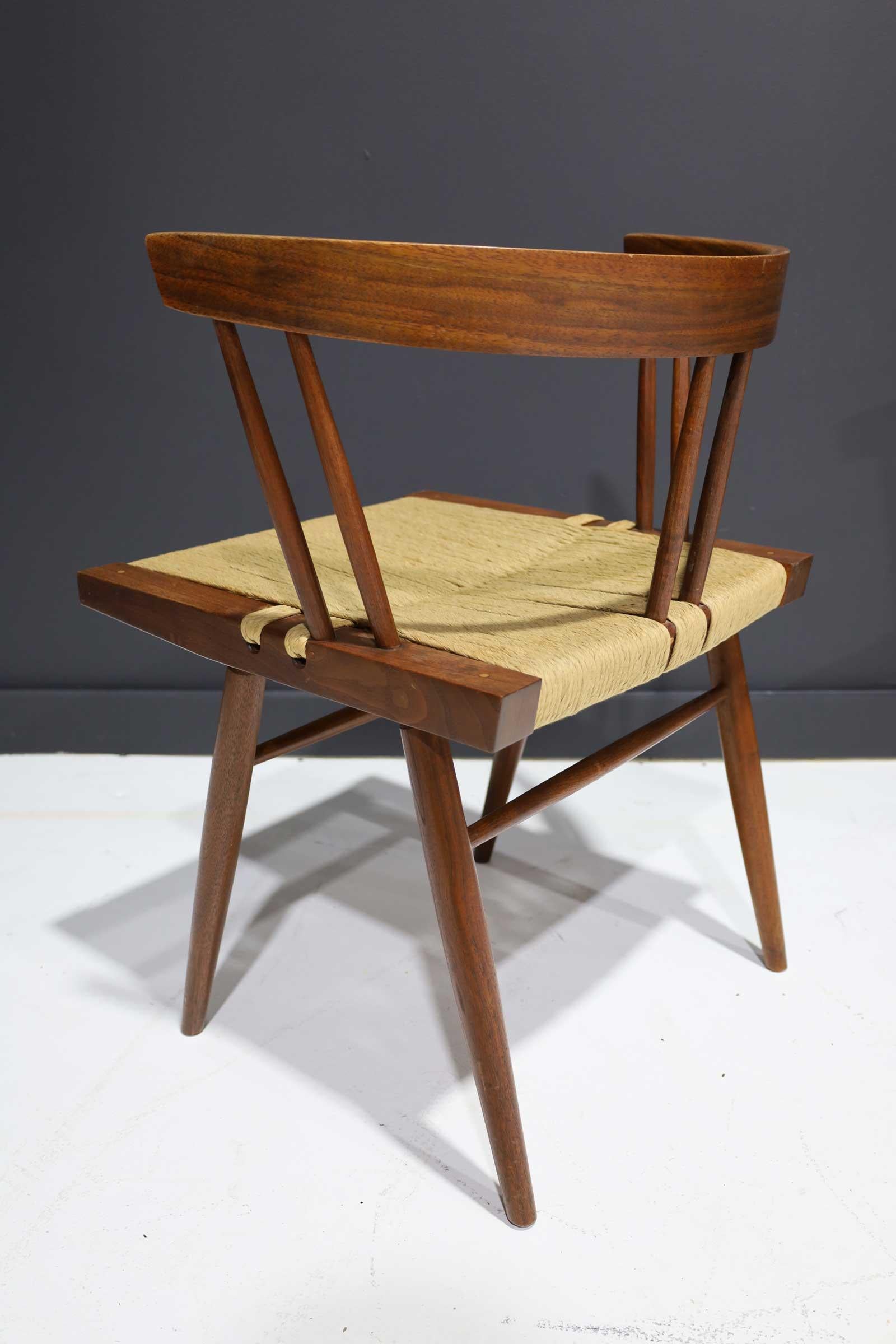 Set of Four Walnut Grass Seat Dining Chairs by George Nakashima, US, 1961 3