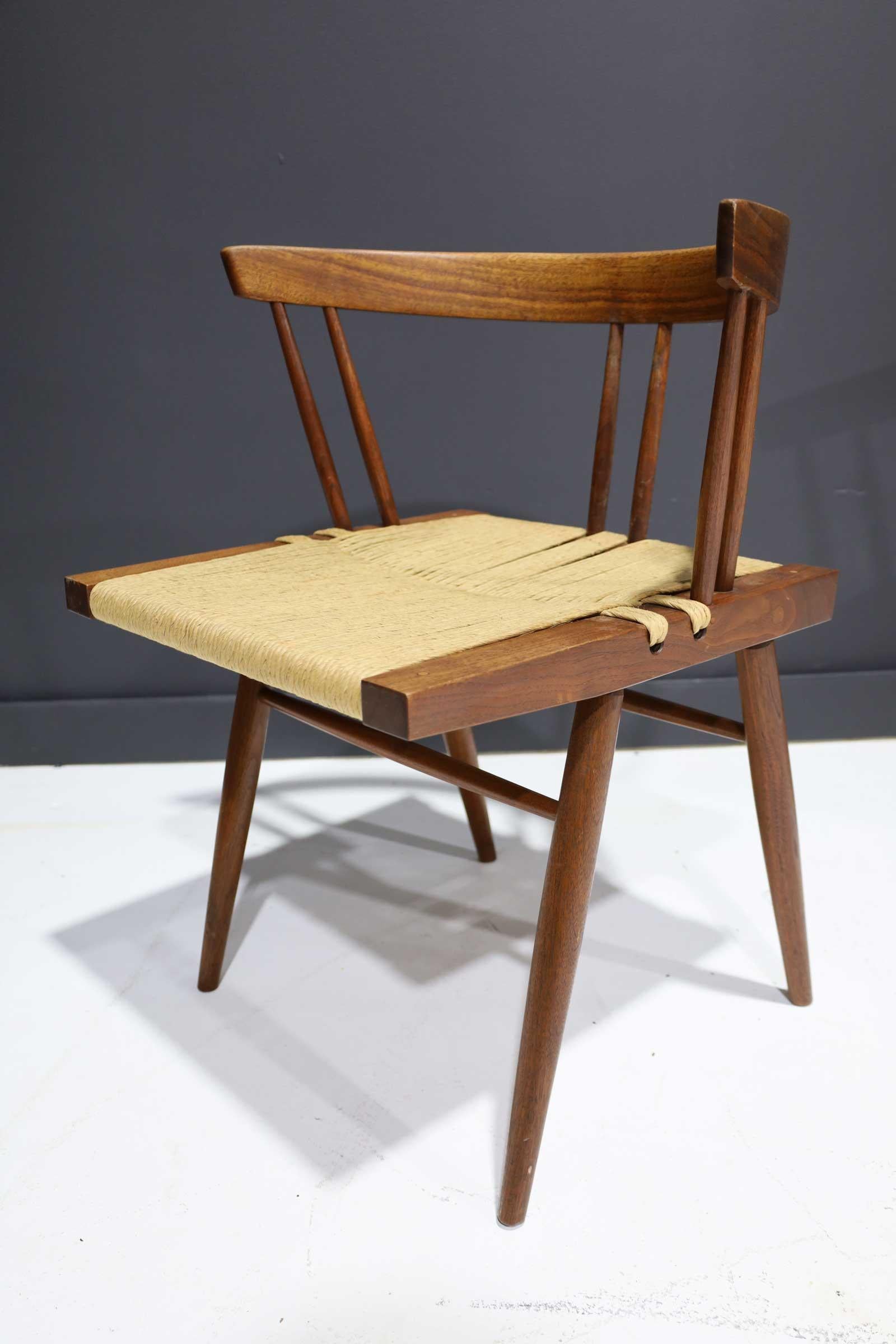 Set of Four Walnut Grass Seat Dining Chairs by George Nakashima, US, 1961 4