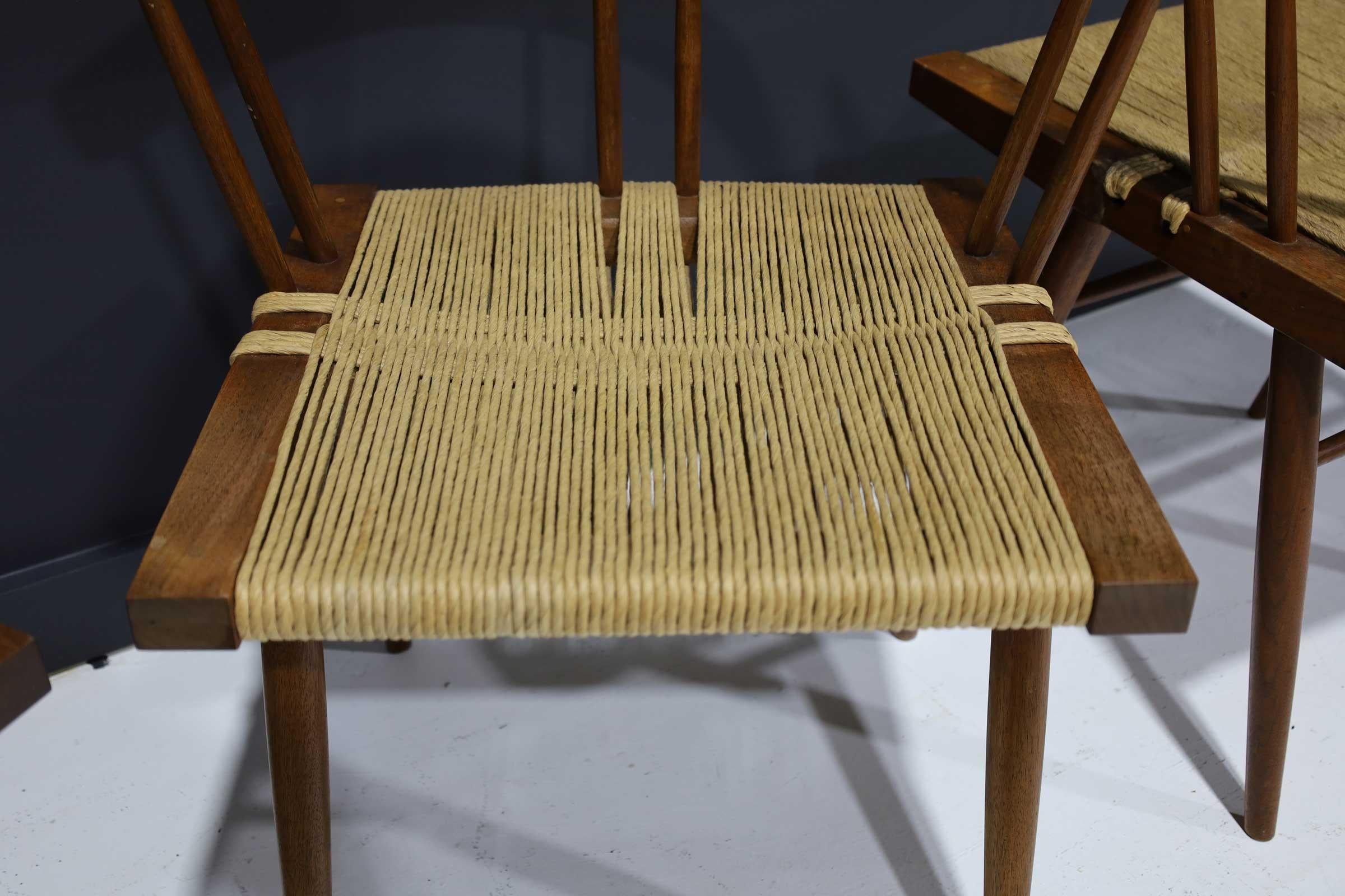 20th Century Set of Four Walnut Grass Seat Dining Chairs by George Nakashima, US, 1961