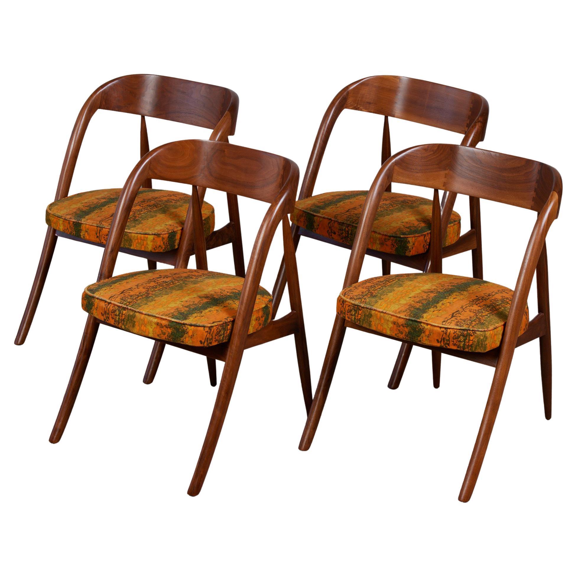 Set of Four Walnut Round Back Dining Chairs