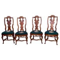 Set of Four Walnut Swedish Rococo Dining Chairs, C. 1780