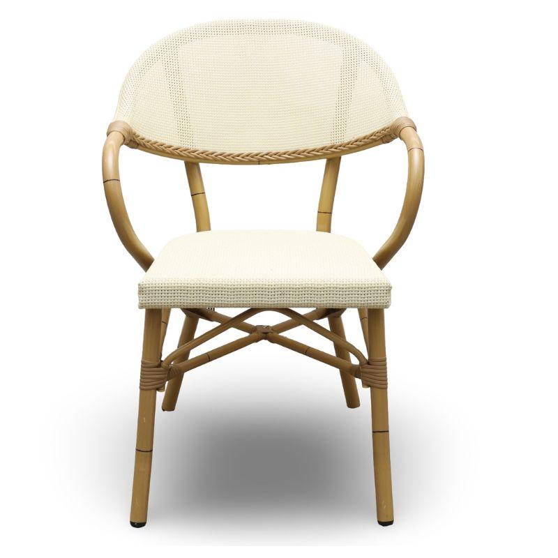 Set of Four Walters Wicker Aluminum Faux Bamboo Bistro Armchairs In Good Condition In Locust Valley, NY