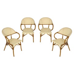 Used Set of Four Walters Wicker Aluminum Faux Bamboo Bistro Armchairs
