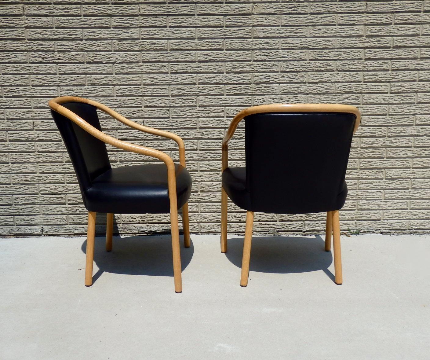Mid-Century Modern Set of Four Ward Bennet Ash Frame Chairs Black Leather Upholstery For Sale