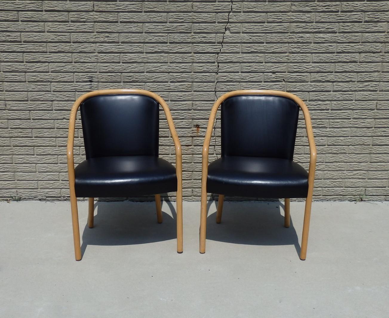 Late 20th Century Set of Four Ward Bennet Ash Frame Chairs Black Leather Upholstery For Sale