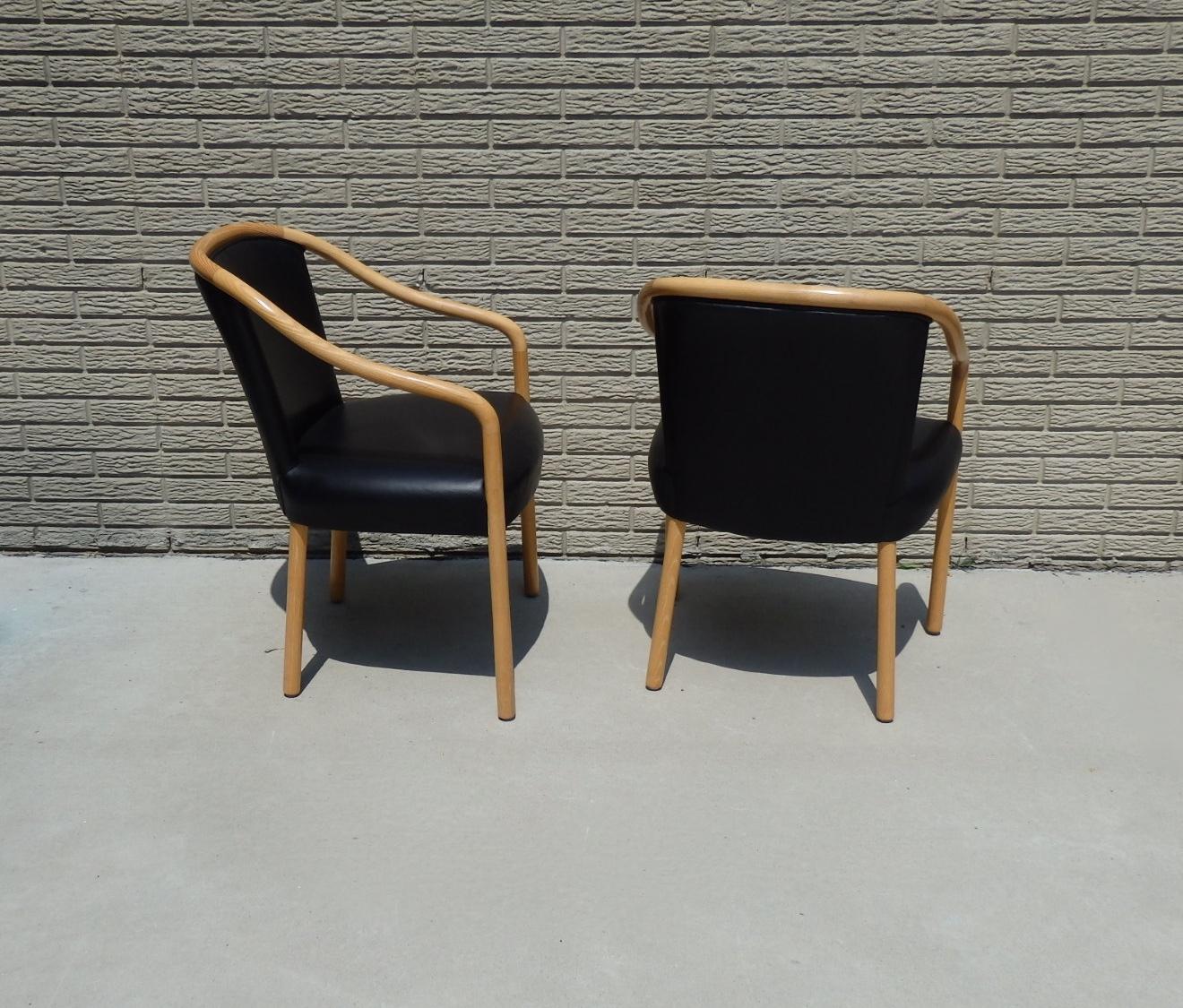 Set of Four Ward Bennet Ash Frame Chairs Black Leather Upholstery For Sale 2