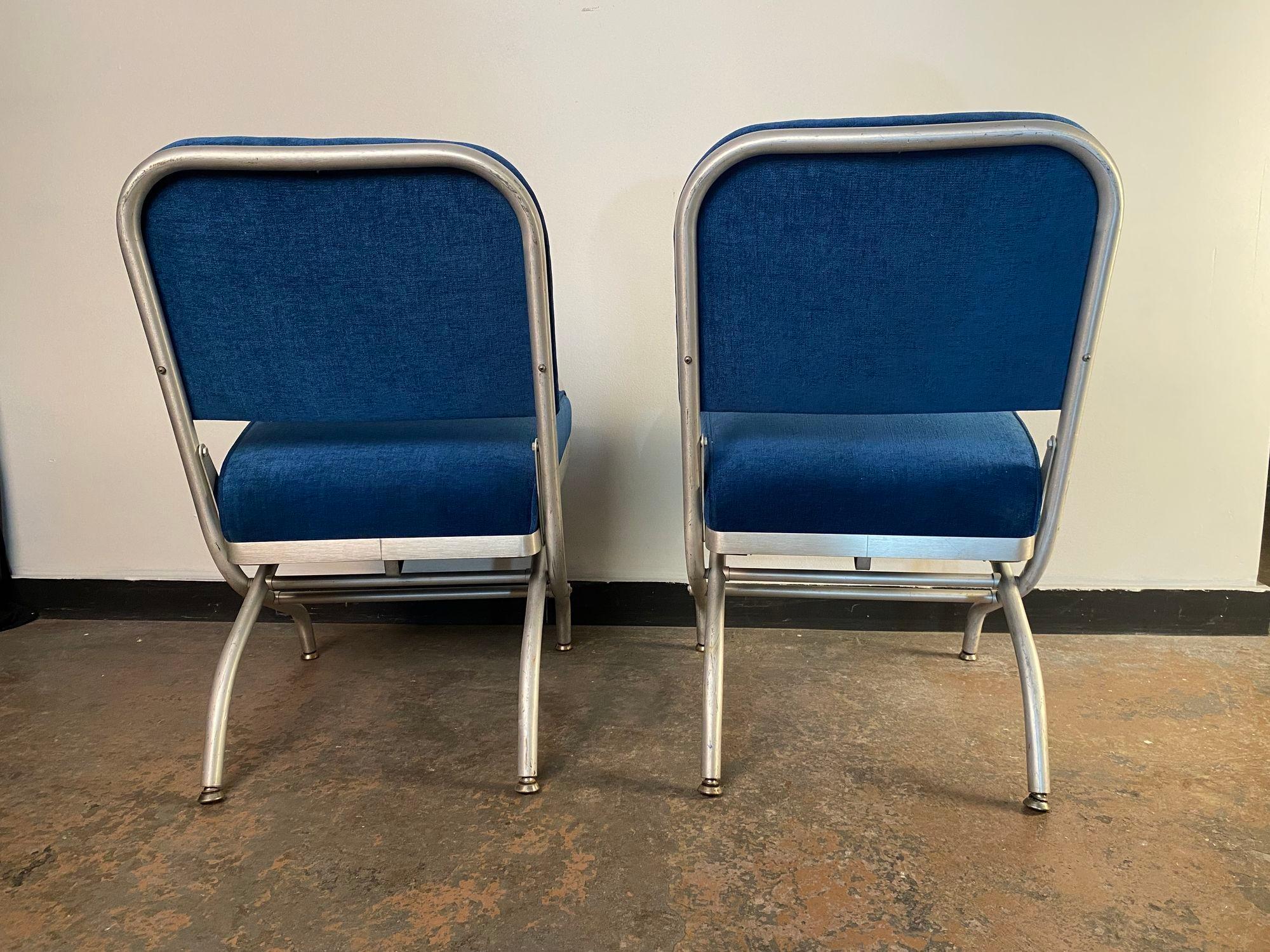 Mid-20th Century Set of Four Warren McArthur Aluminum & Blue Velvet chairs For Sale