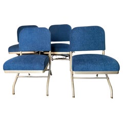 Set di quattro sedie in alluminio e velluto blu Warren McArthur