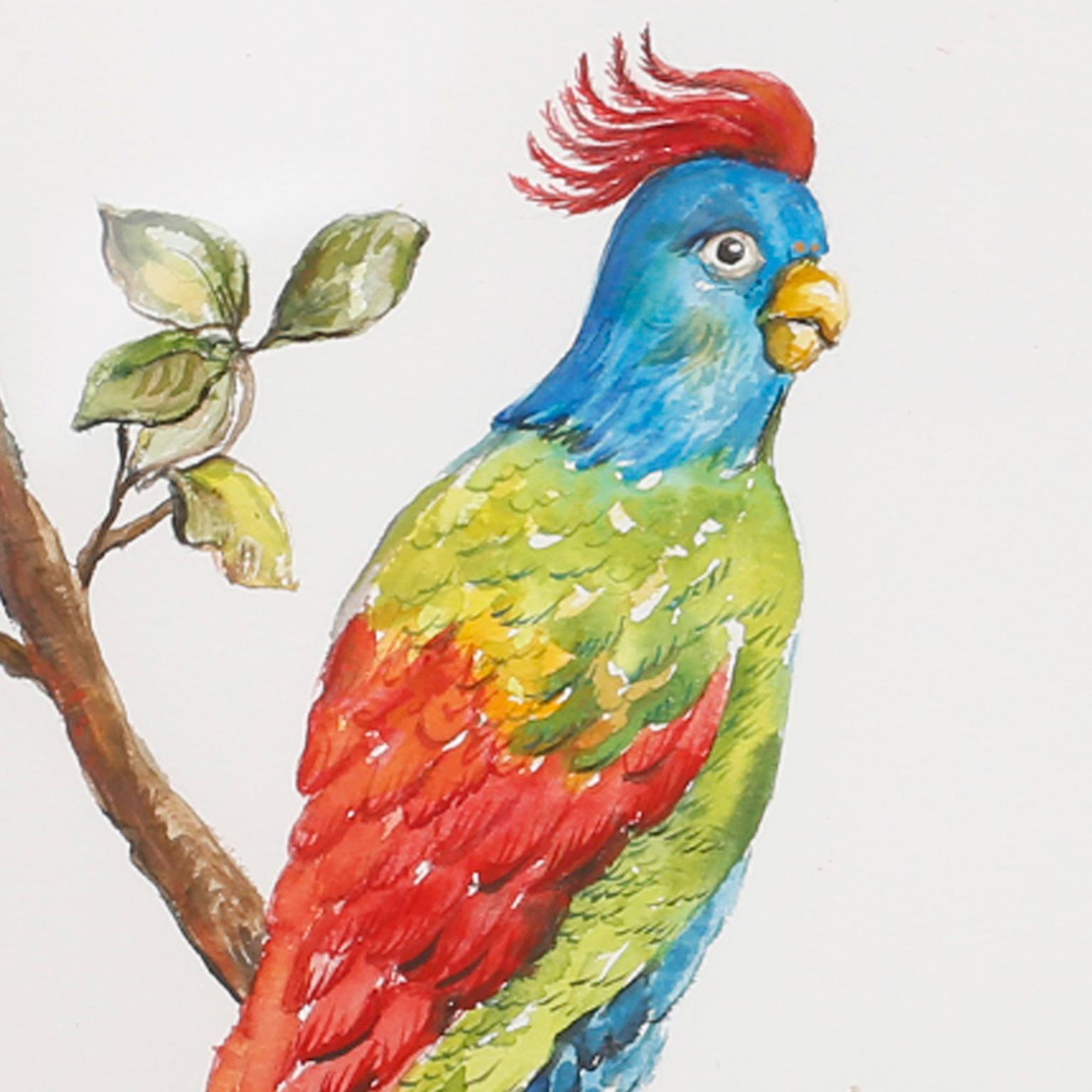 Set of Four Watercolor Paintings of Parrots 4