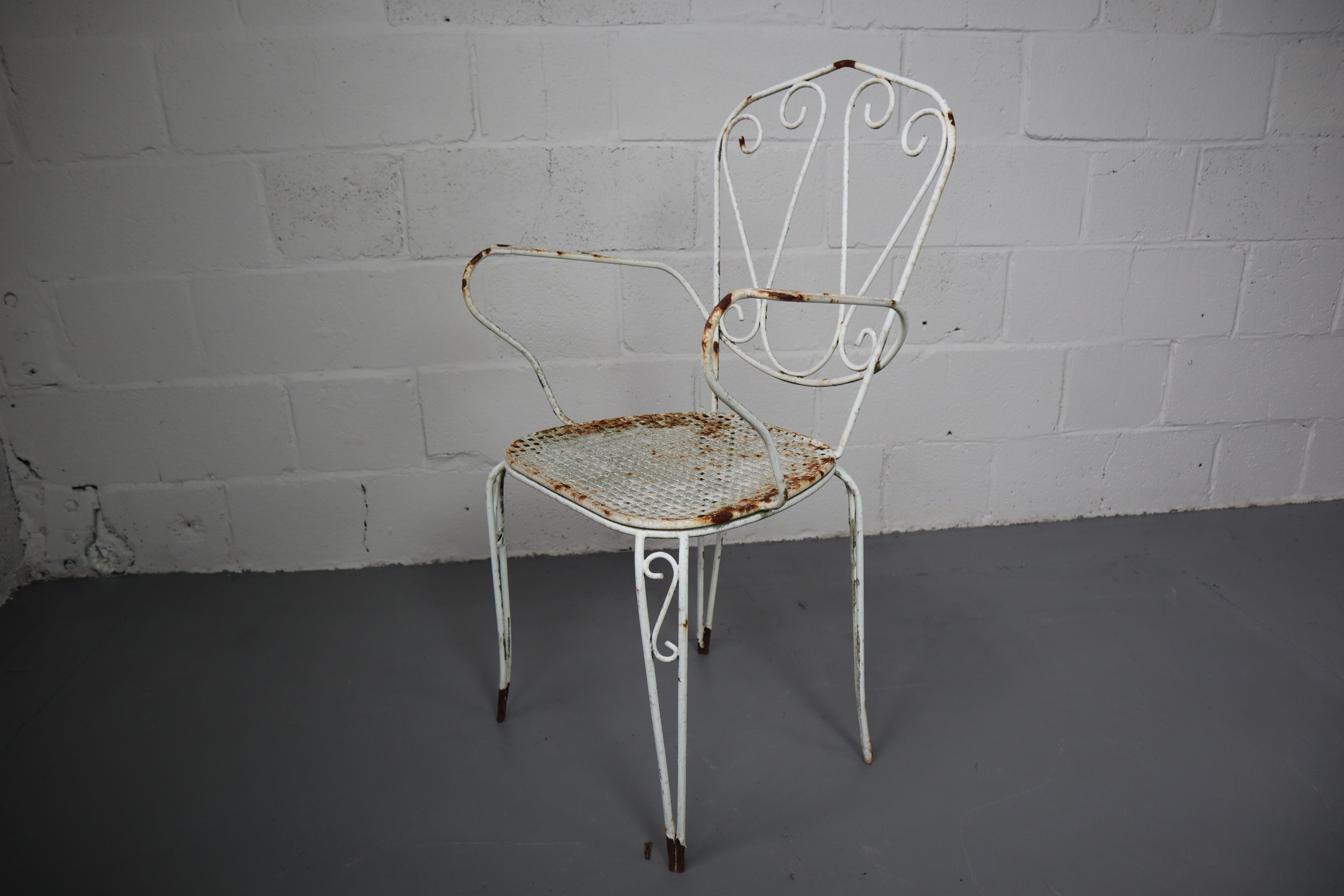 French Provincial Set of Four Weathered Iron Garden Chairs For Sale