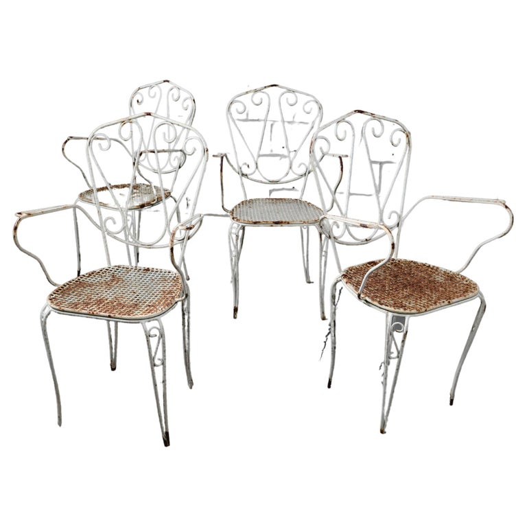Set of Four Weathered Iron Garden Chairs For Sale at 1stDibs