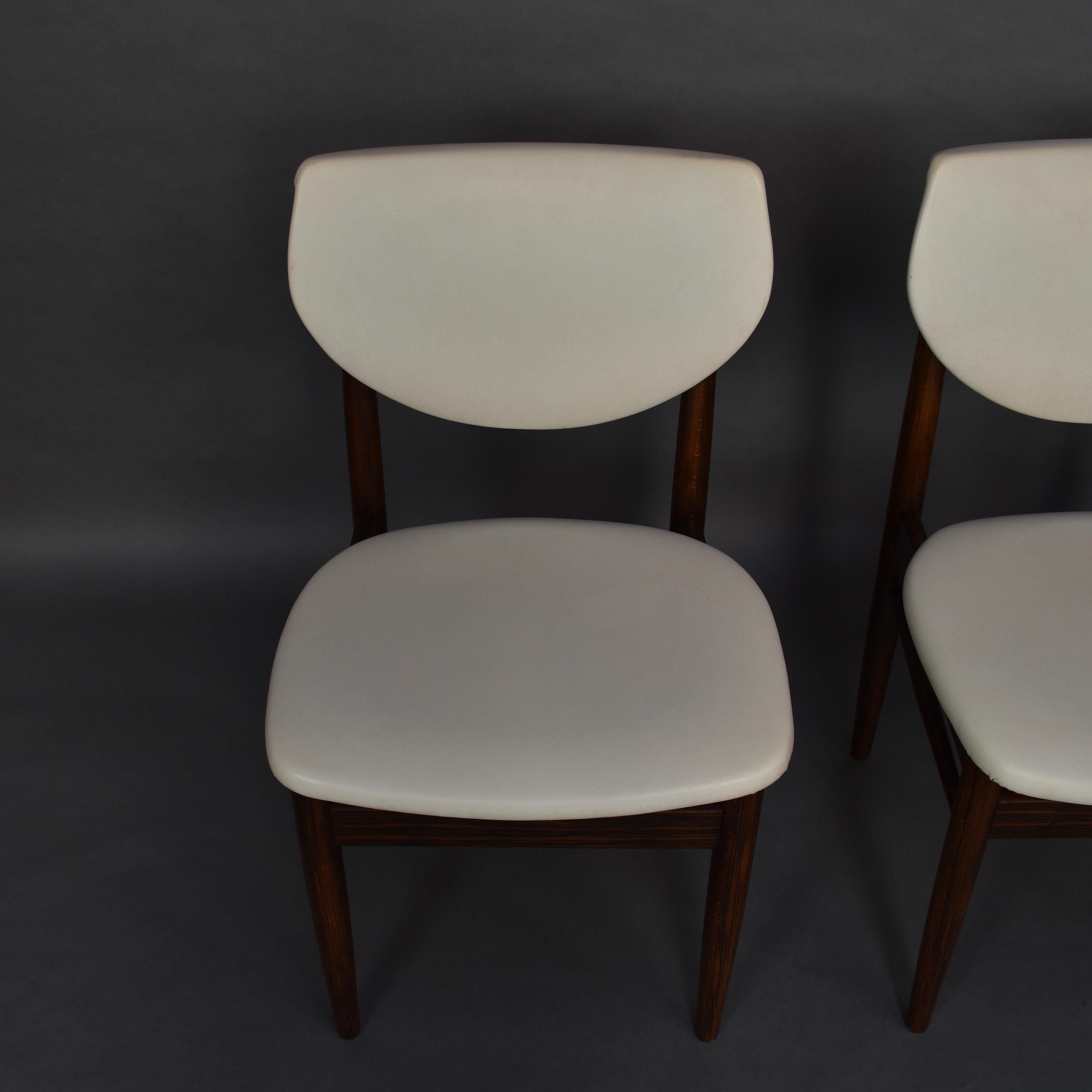 Faux Leather Set of Four Wenge Dining Room Chairs, circa 1960 For Sale