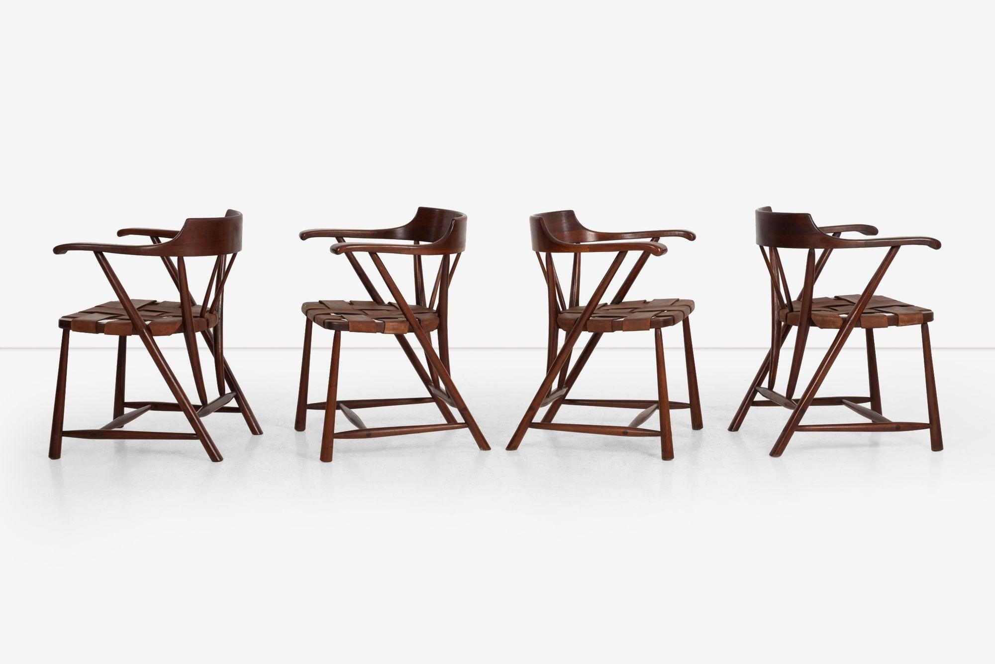 Hand-Carved Set of Four Wharton Esherick Captains Chairs 1955 For Sale