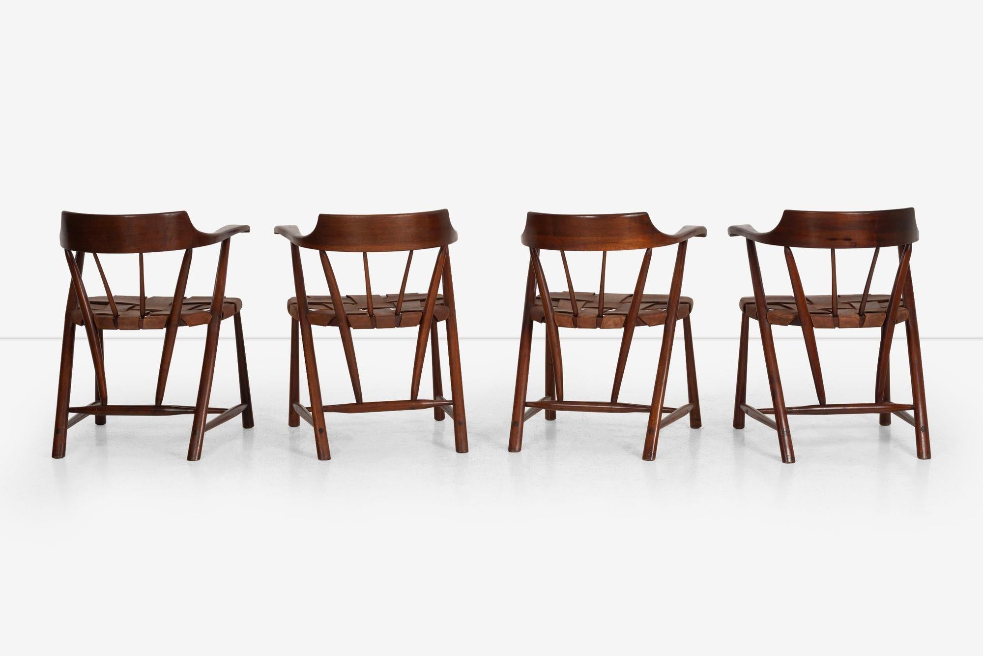 Leather Set of Four Wharton Esherick Captains Chairs 1955 For Sale