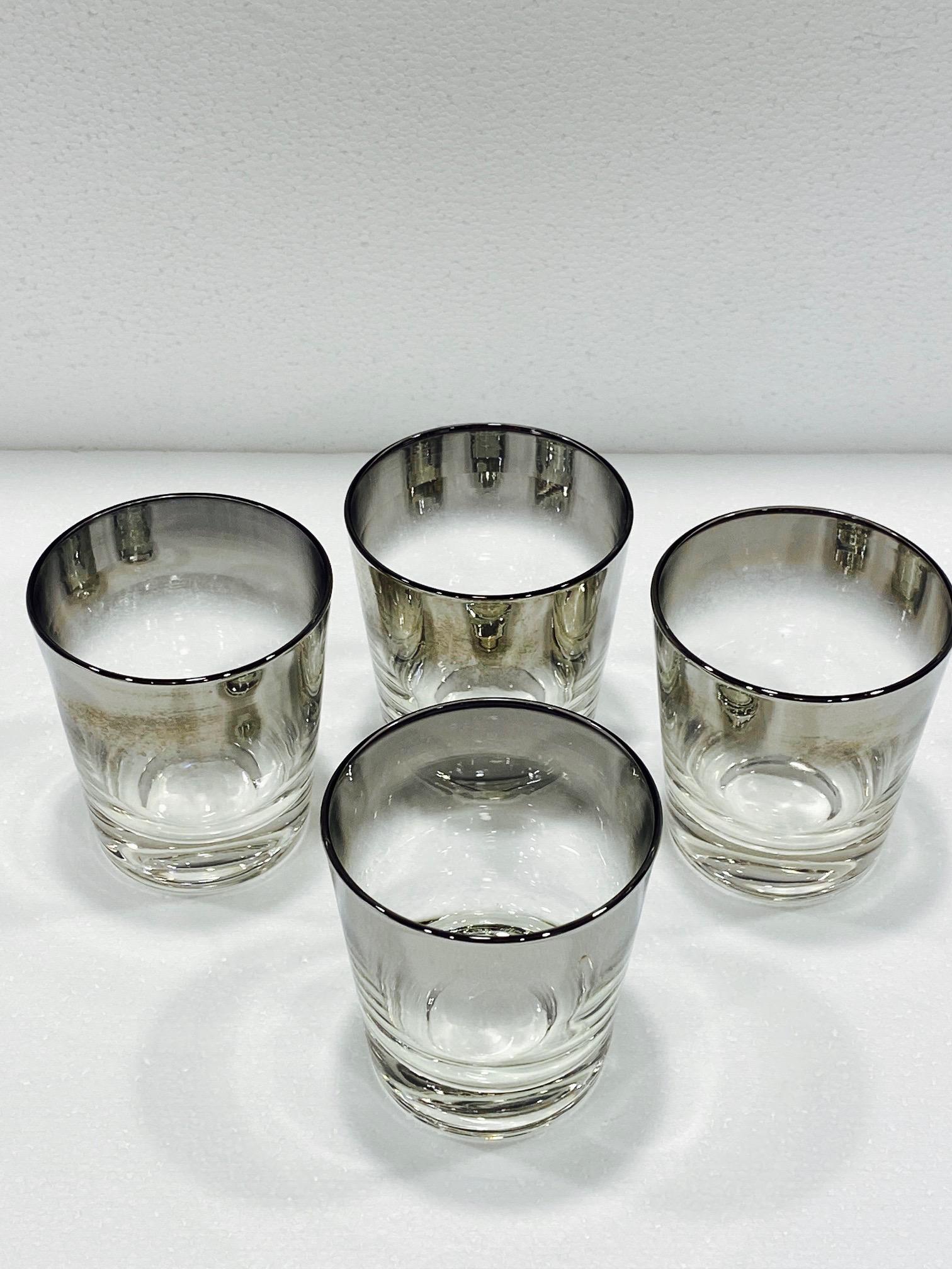 Mid-Century Modern Set of Four Whiskey Glasses with Silver Overlay by Dorothy Thorpe, circa 1960s