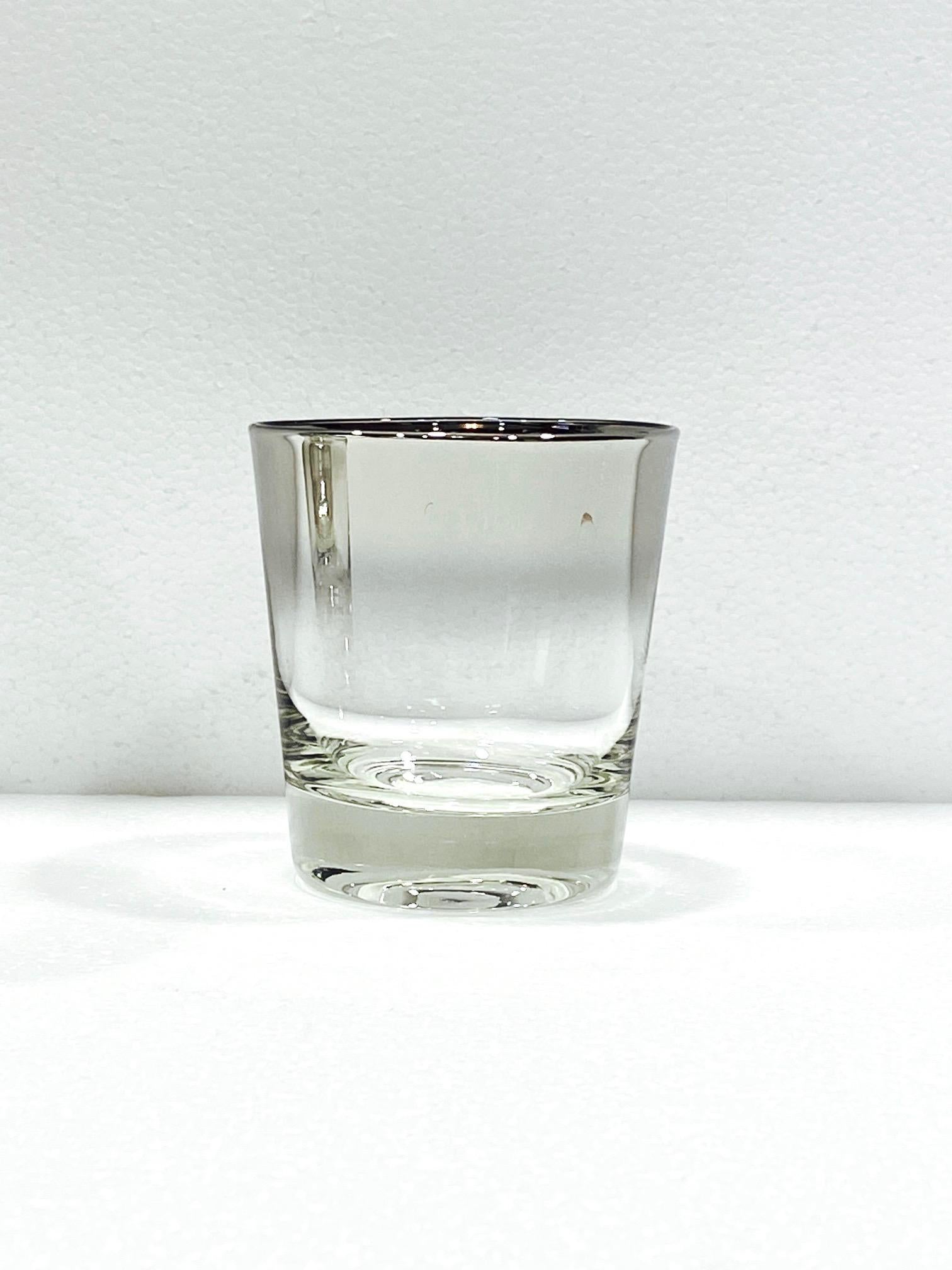 Blown Glass Set of Four Whiskey Glasses with Silver Overlay by Dorothy Thorpe, circa 1960s