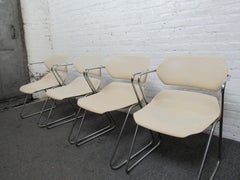 Set of Four White 'Acton Stacker' Chairs by American Seating