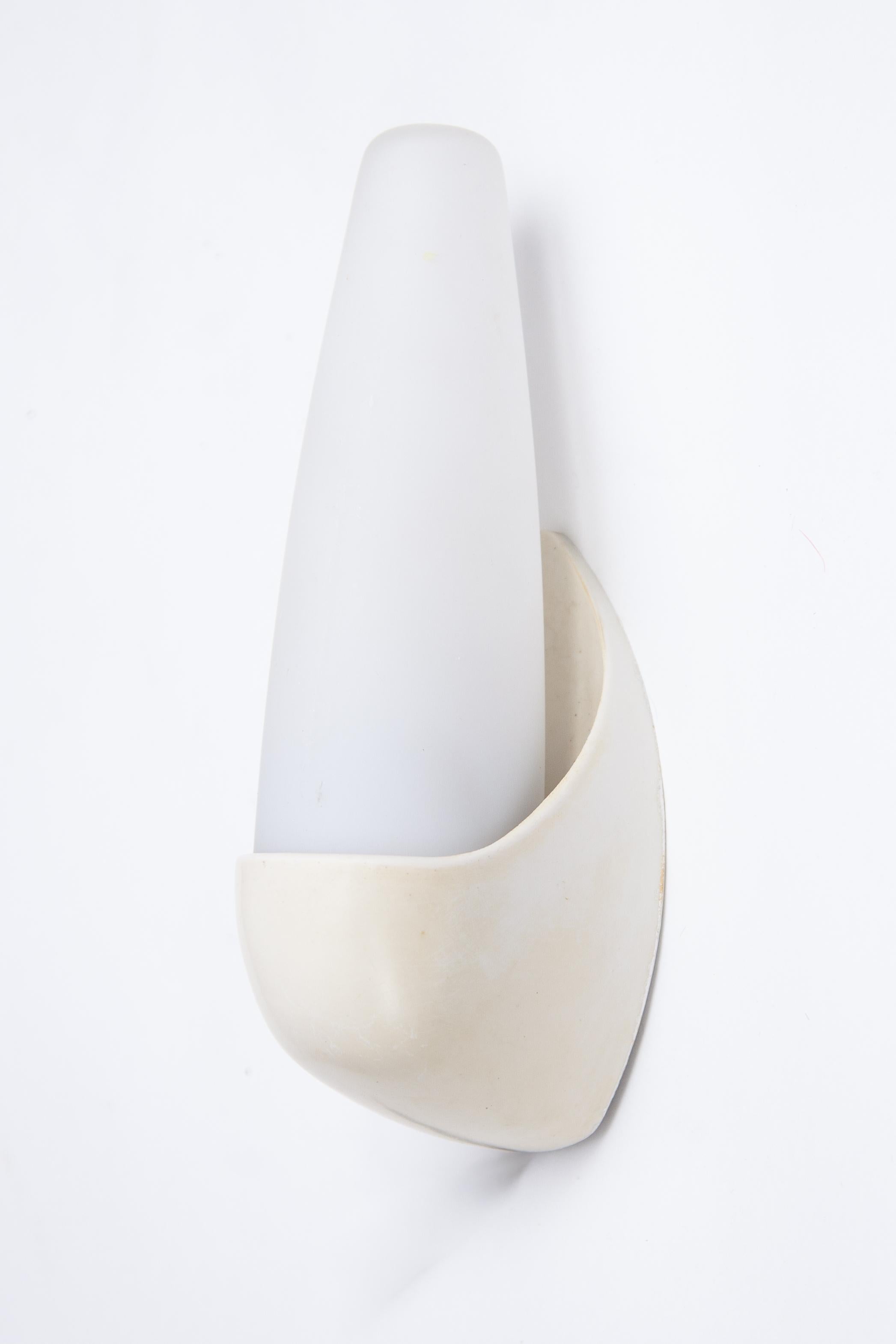 Bauhaus Set Of Four White Bakelite and Opal Glass Bo Niko Wall Lights  1930s For Sale