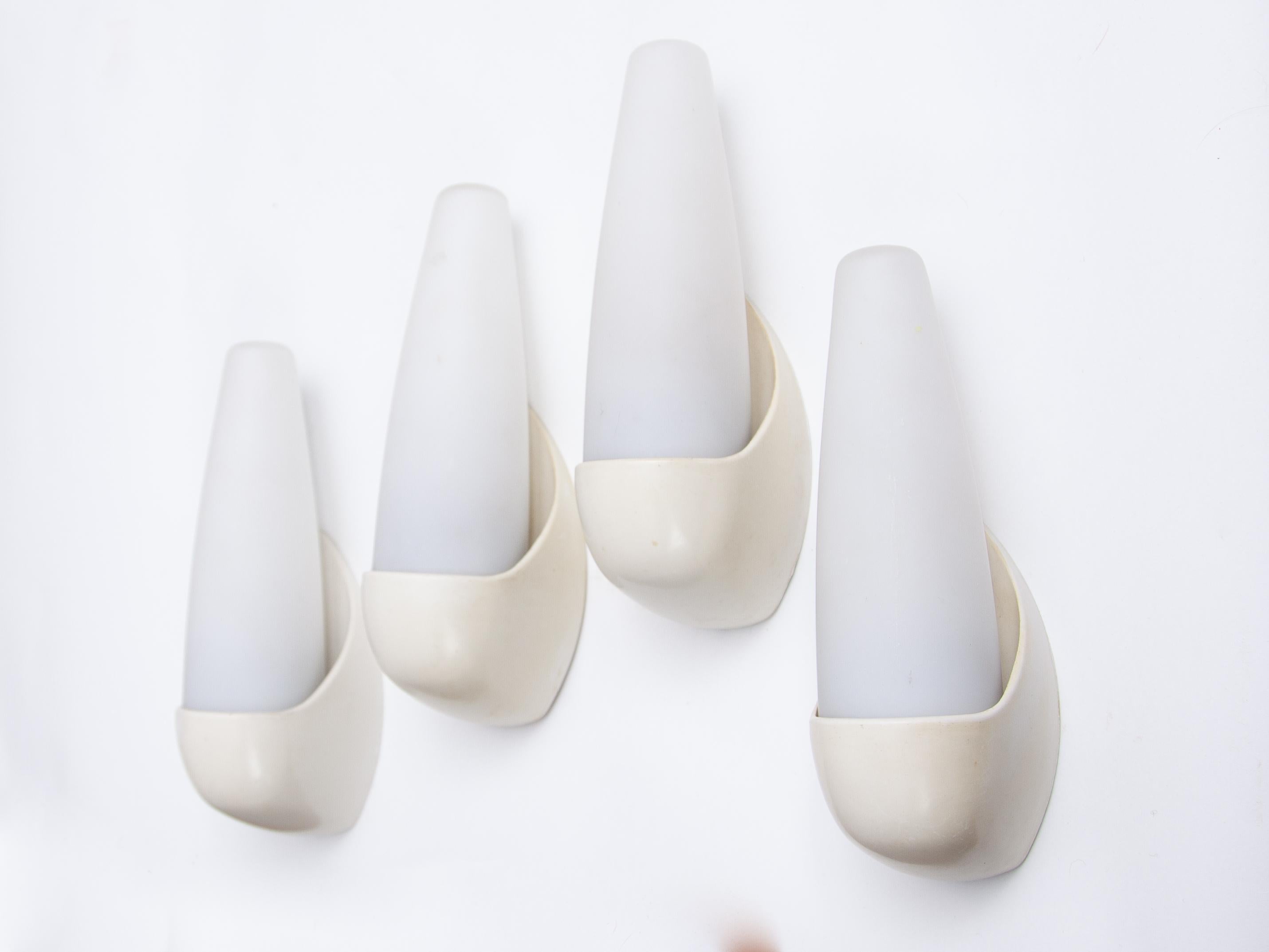 Mid-20th Century Set Of Four White Bakelite and Opal Glass Bo Niko Wall Lights  1930s For Sale