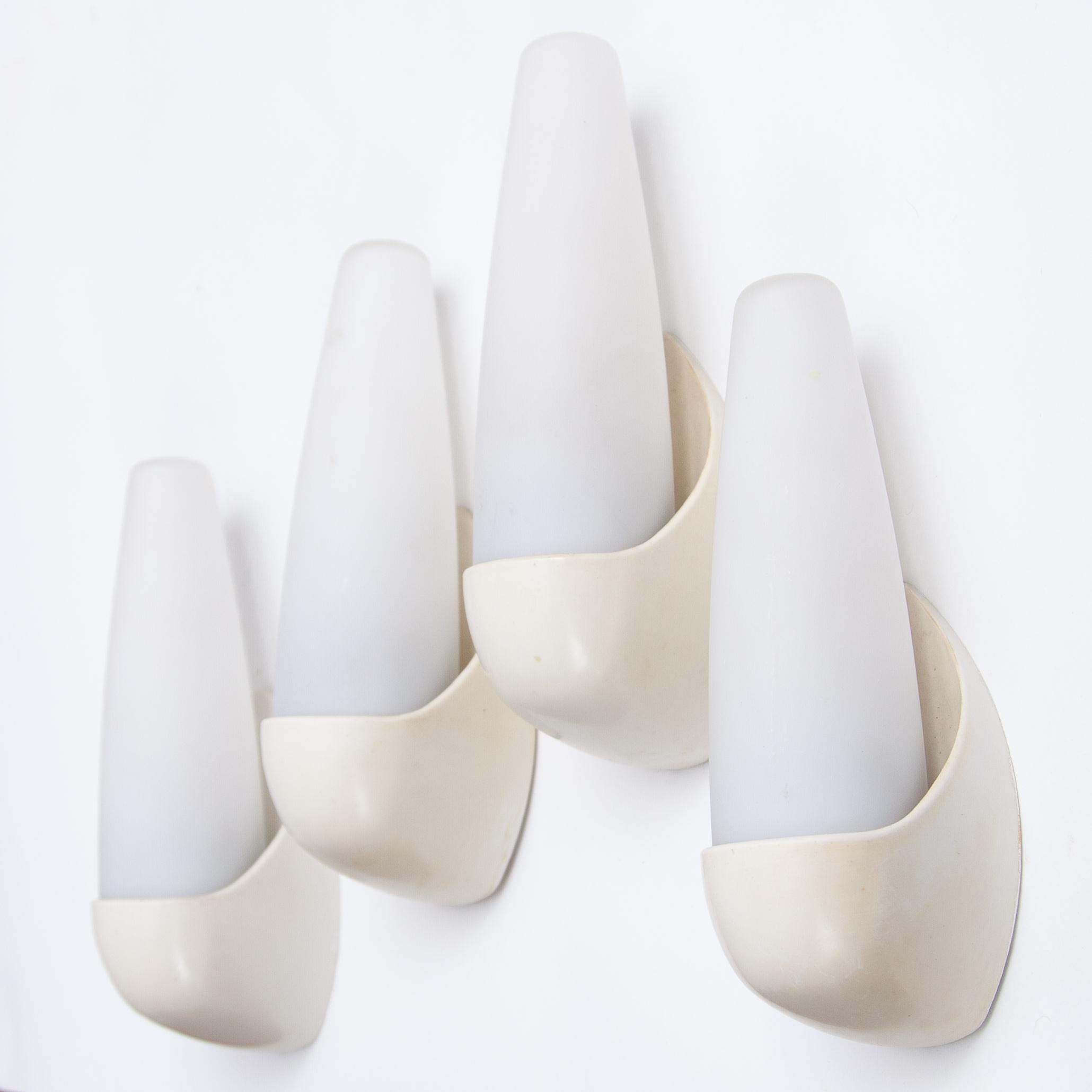 Opaline Glass Set Of Four White Bakelite and Opal Glass Bo Niko Wall Lights  1930s For Sale
