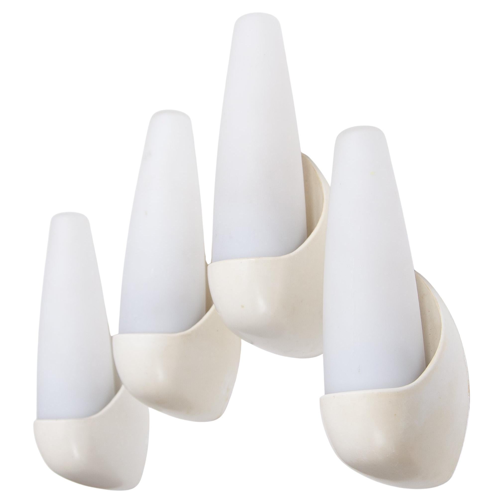 Set Of Four White Bakelite and Opal Glass Bo Niko Wall Lights  1930s For Sale