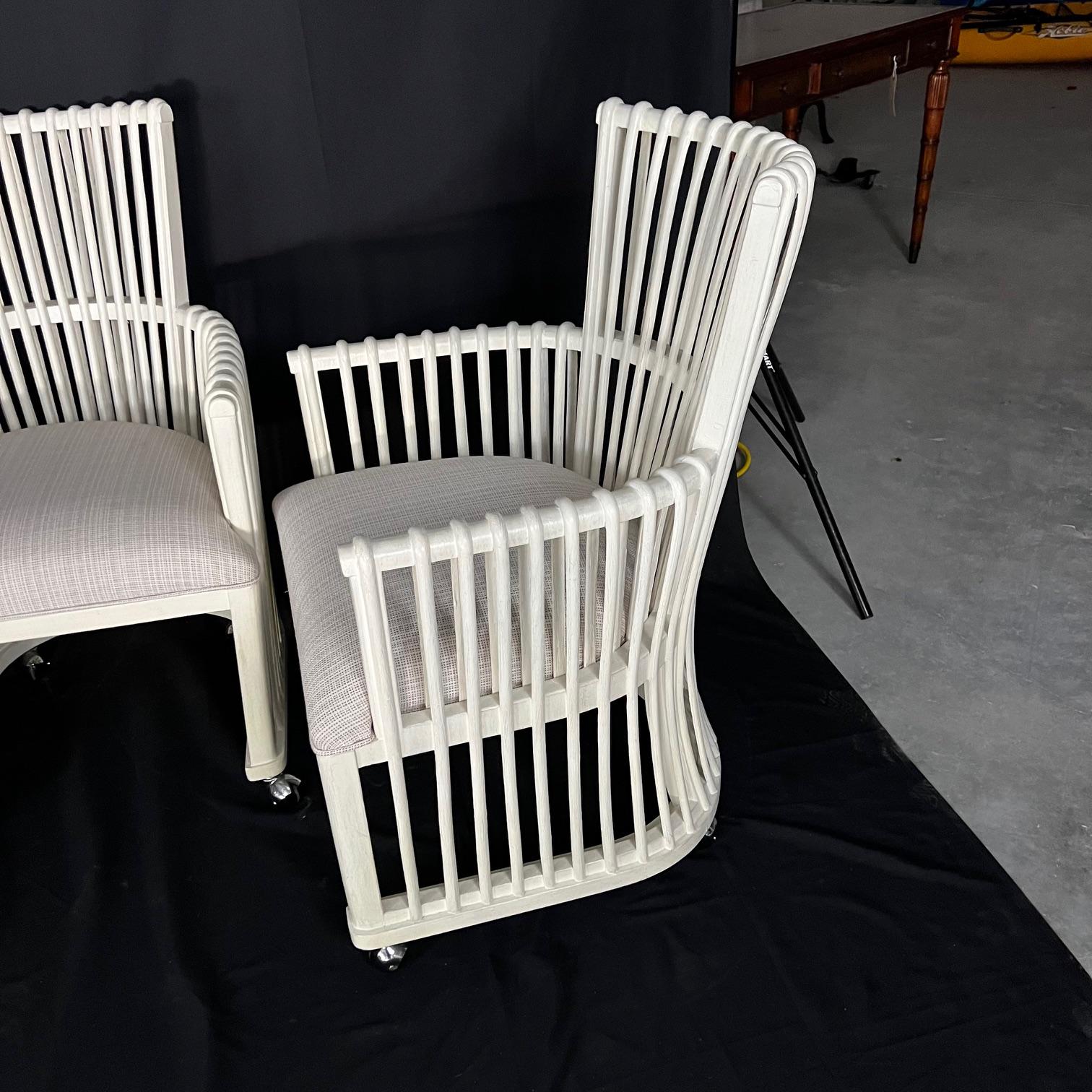 Set of Four White Bent Rattan Dining or Club Chairs with Casters In Good Condition In Hopewell, NJ
