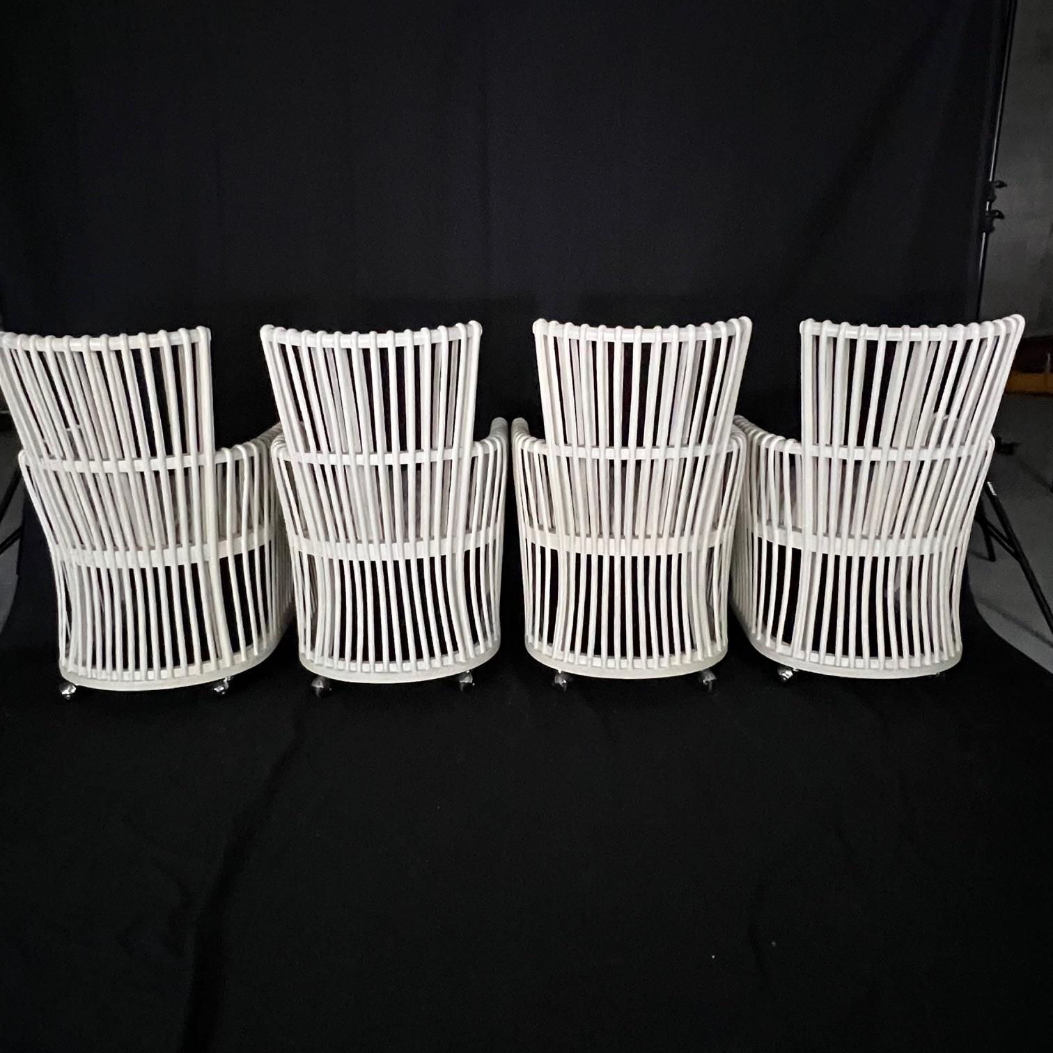 Set of Four White Bent Rattan Dining or Club Chairs with Casters 1