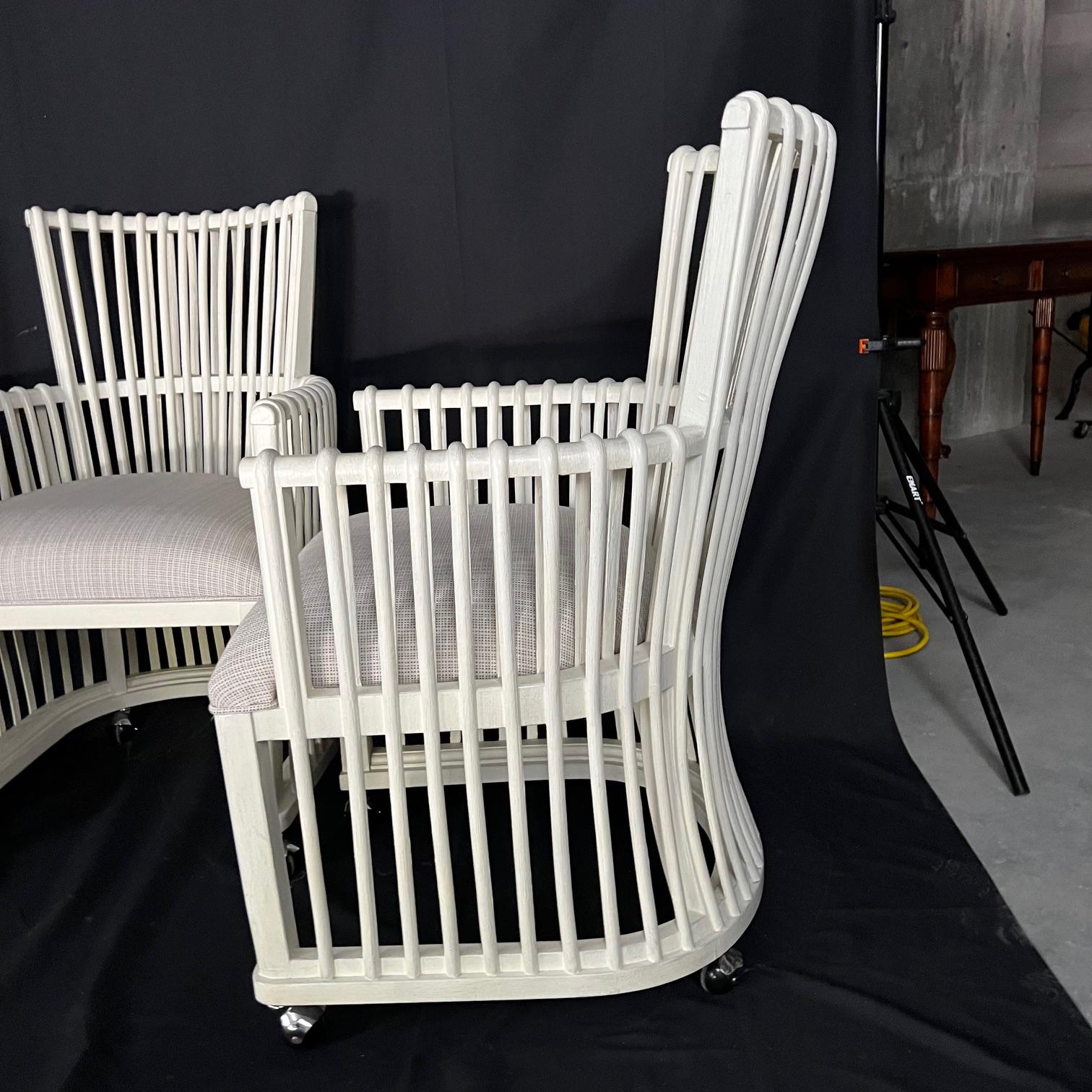 Set of Four White Bent Rattan Dining or Club Chairs with Casters 2
